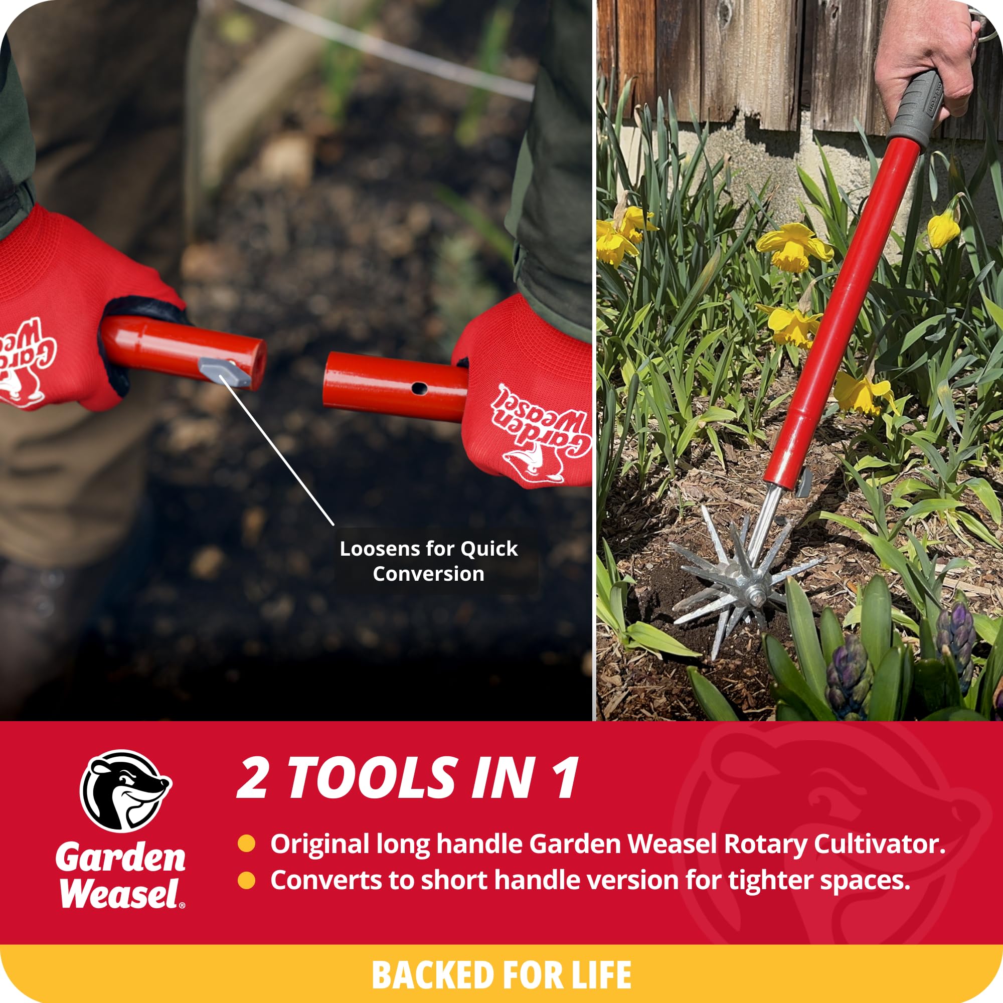 Garden Weasel Rotary Cultivator & Hand Tiller – 2-in-1 Soil Aerator