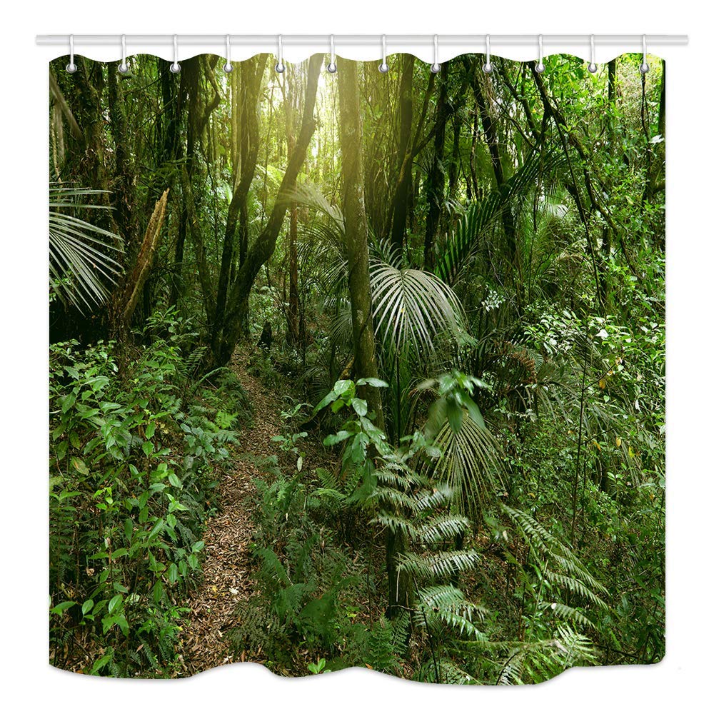 JOOCAR Tropical Jungle Shower Curtain | Waterproof Fabric Decor