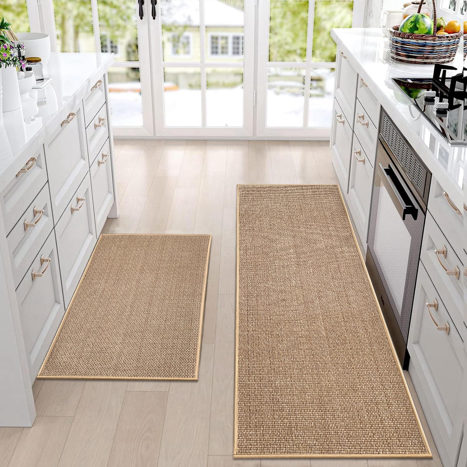 Artnice Kitchen Rug Mat Set | Non-Slip Washable Absorbent Runner - Beige