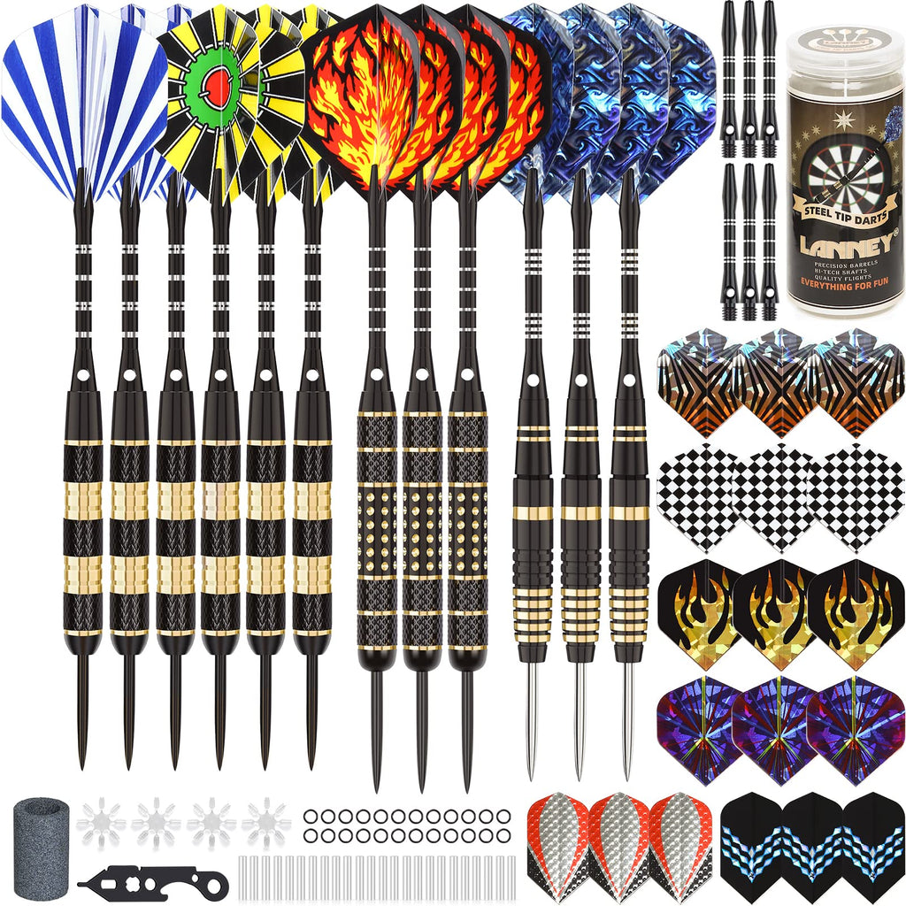 LANNEY Steel Tip Darts Set - 12 Pack Professional Brass Darts with Case