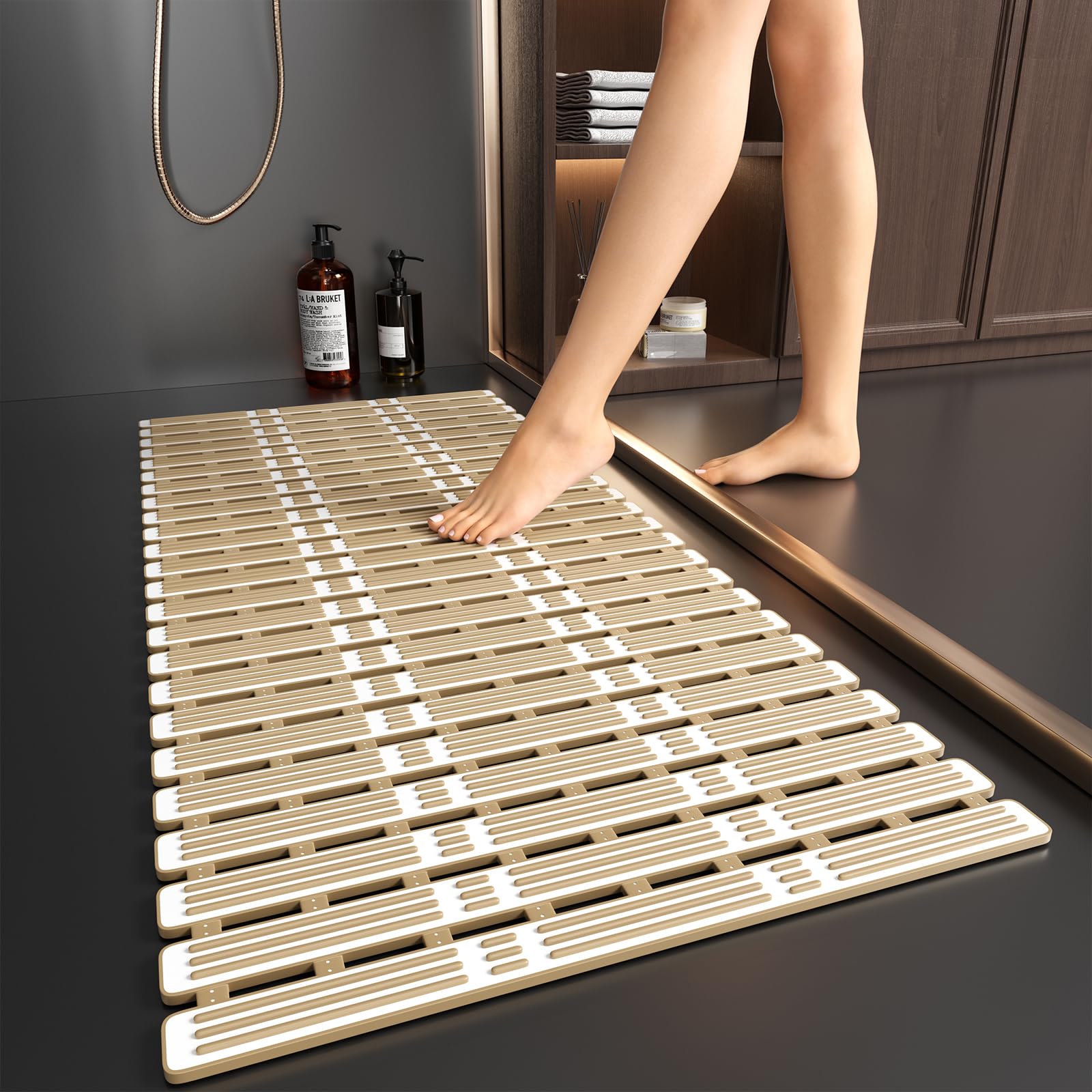 XIYUNTE Large Non Slip Shower Mat - 90x40cm Anti Mould Rubber Bath Mat