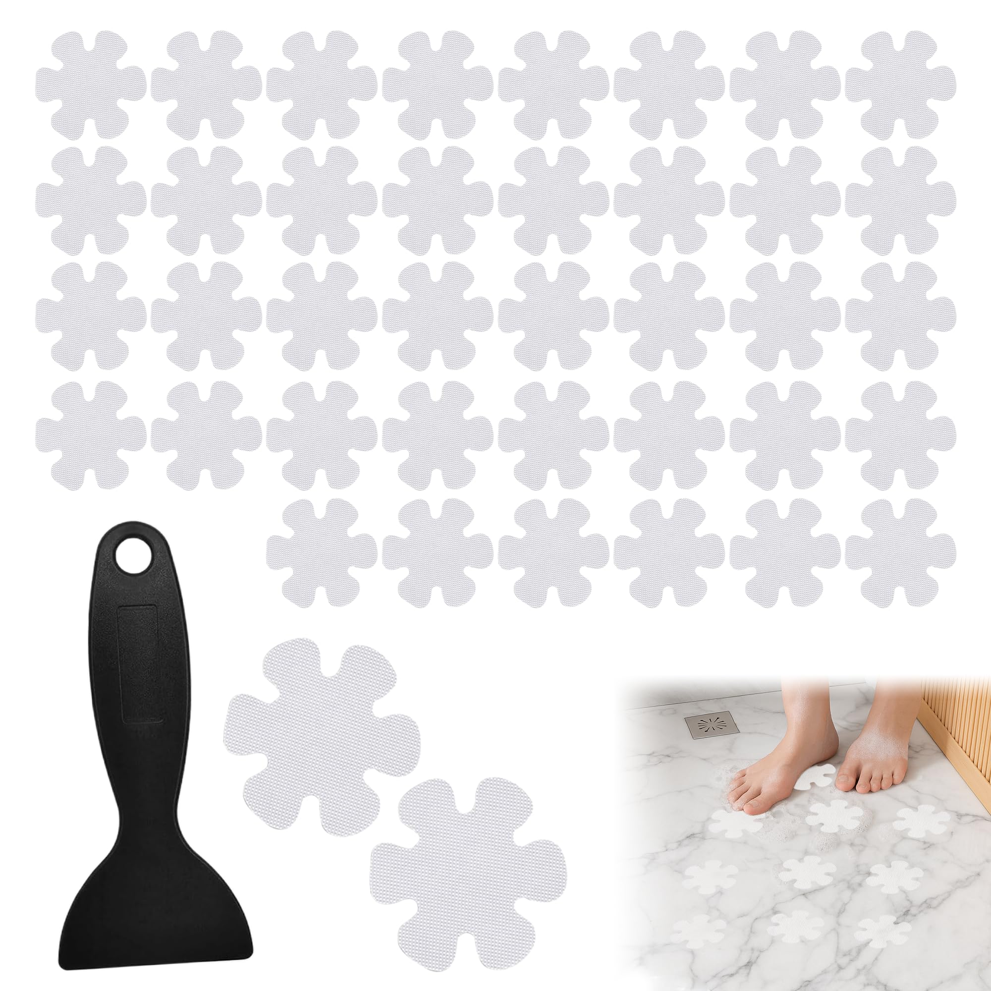 MEKEET 49PCS Flower Shape Anti Slip Bath Stickers – White Bathtub Treads