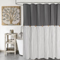 Jolof Store Linen Cotton Shower Curtain – Grey Striped Farmhouse Style