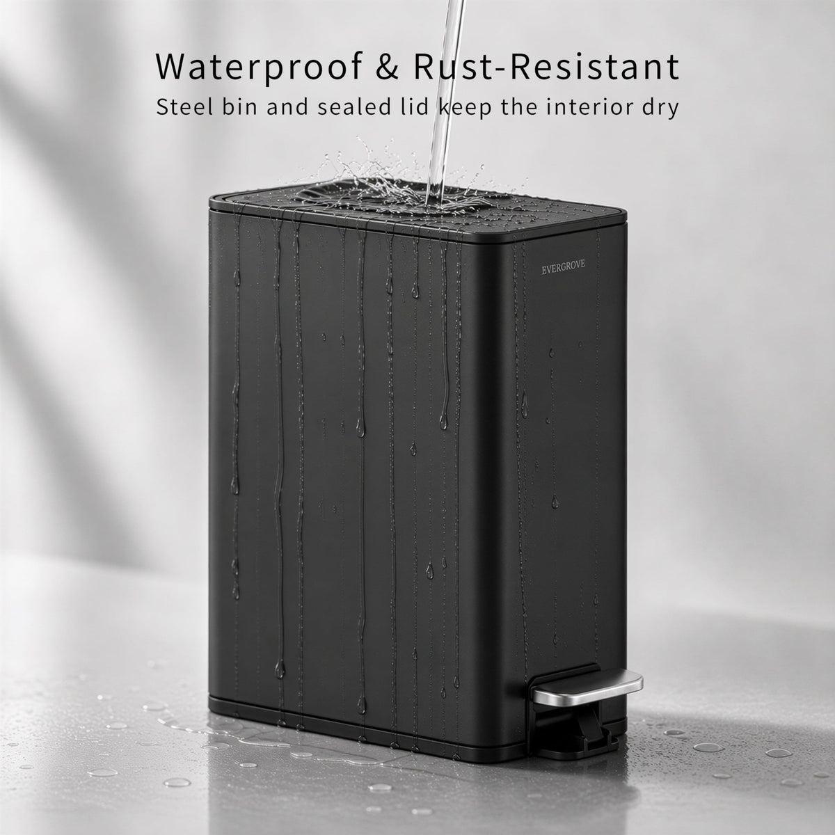 EverGrove 10L Slim Stainless Steel Bathroom Pedal Bin, Matte Black