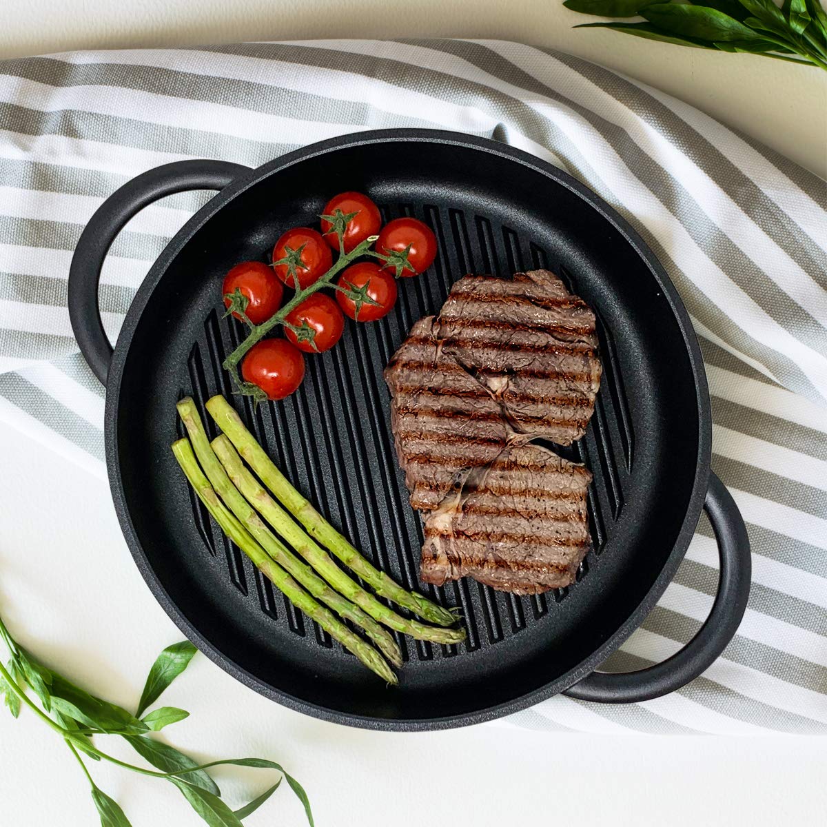 Joejis 27cm Non-Stick Induction Grill Pan – Cast Aluminium with Lid
