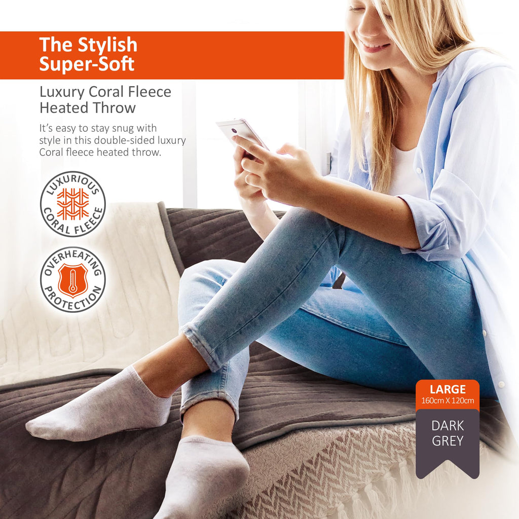 Wärmer Electric Heated Throw Blanket – 9 Heat Settings – 160cm x 120cm