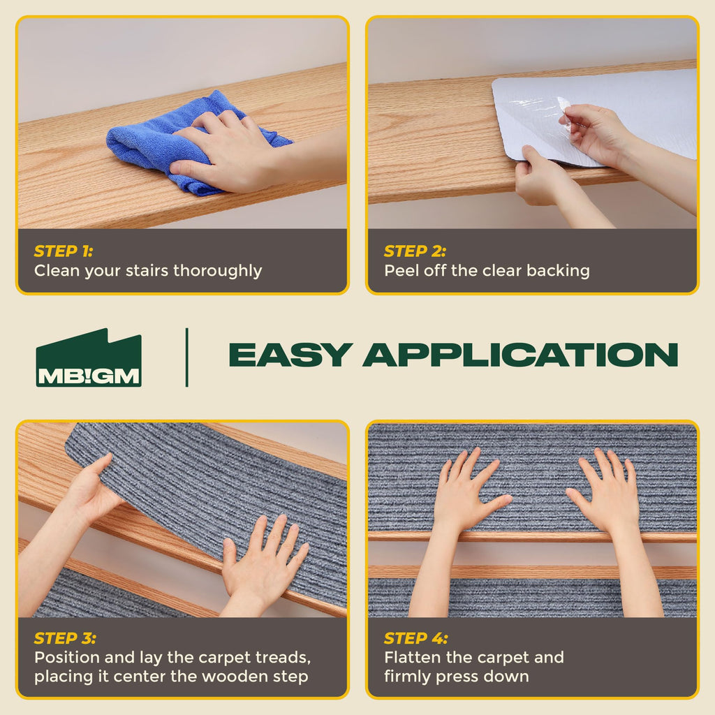 MBIGM Non-Slip Carpet Stair Treads | 15-Pack 8"x30" Indoor Safety Rugs