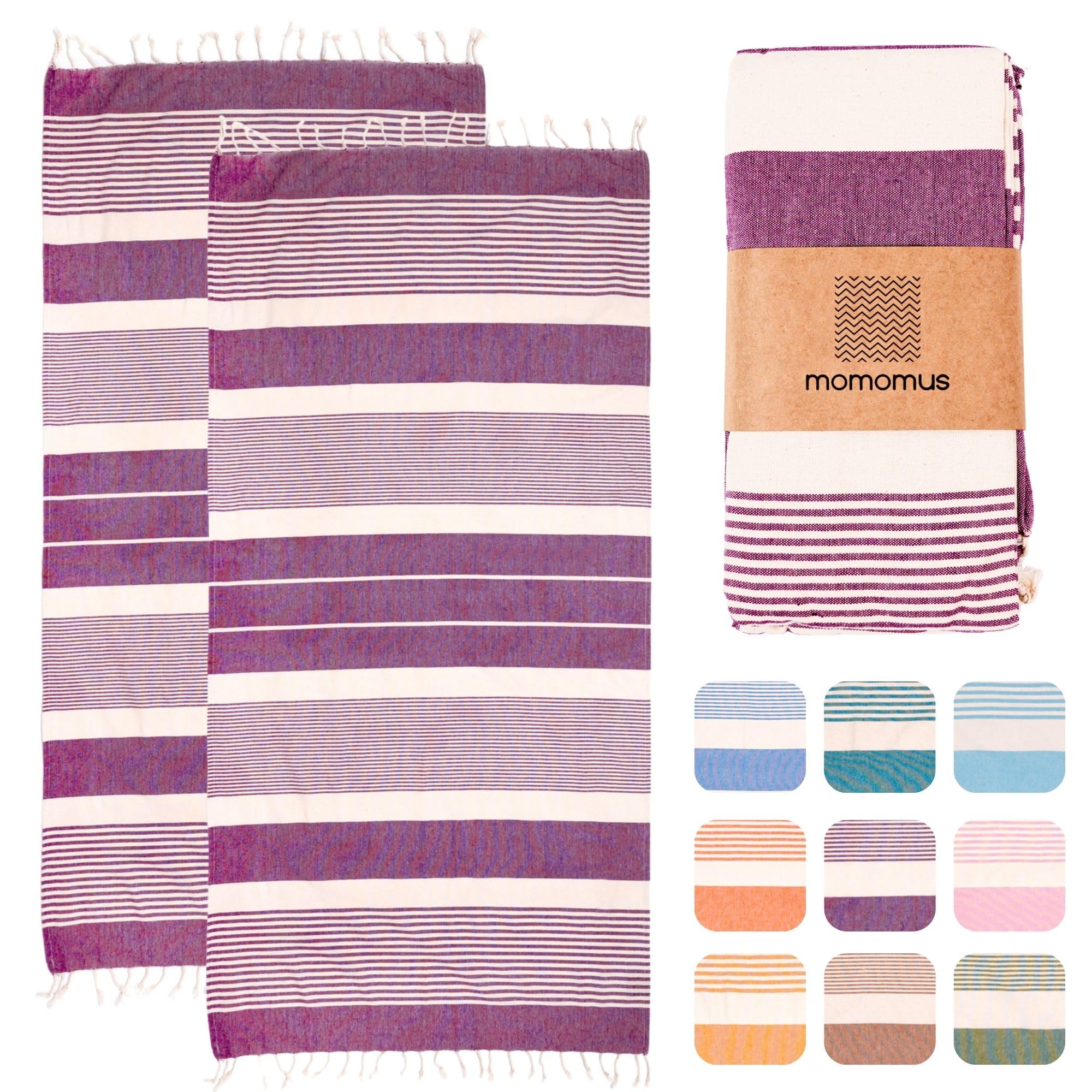 MOMOMUS 2-Pack XL Cotton Fouta Beach Towels - Violet, 90x180cm