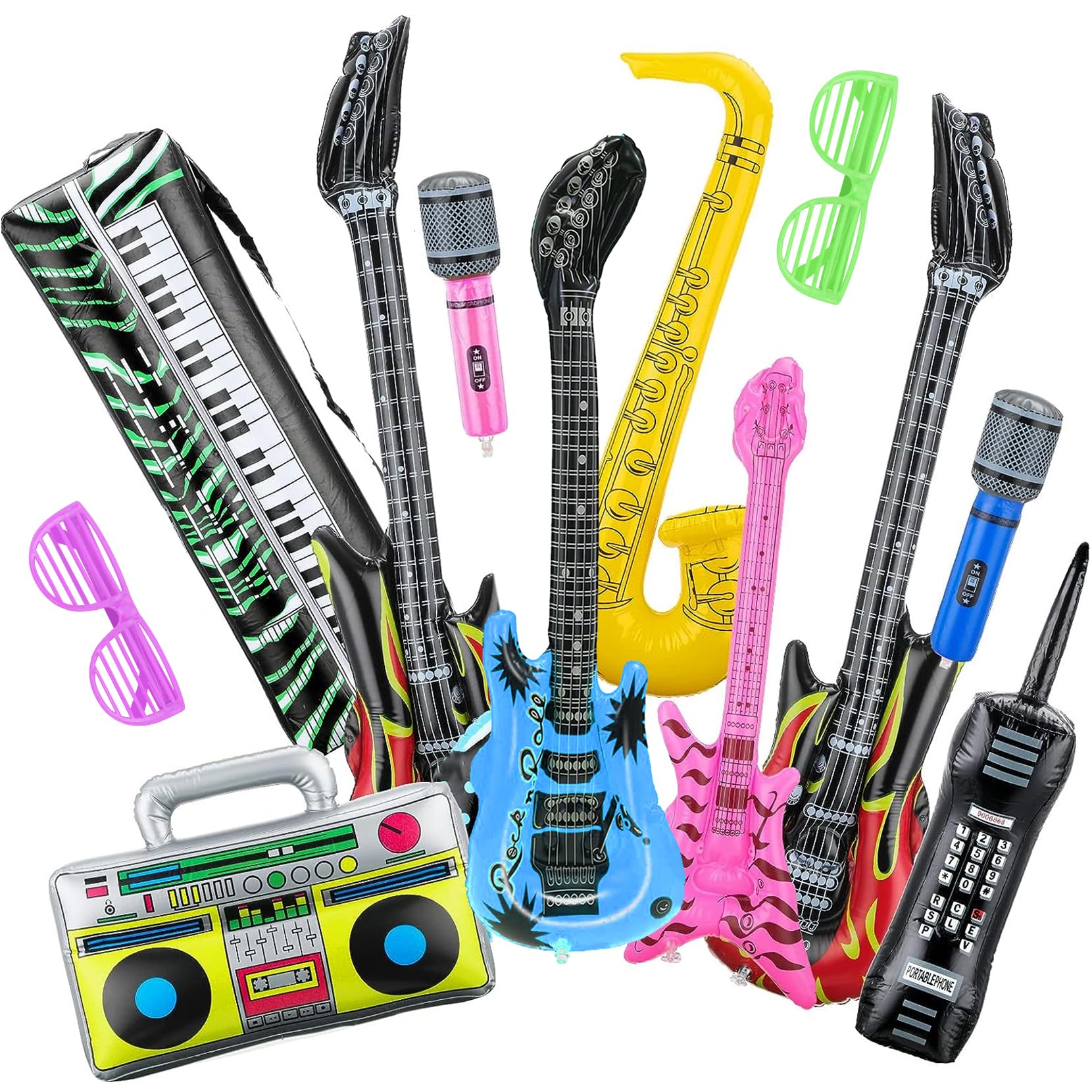 Jolof Store Inflatable Rock Star Instruments – 12pc 80s 90s Party Props Set