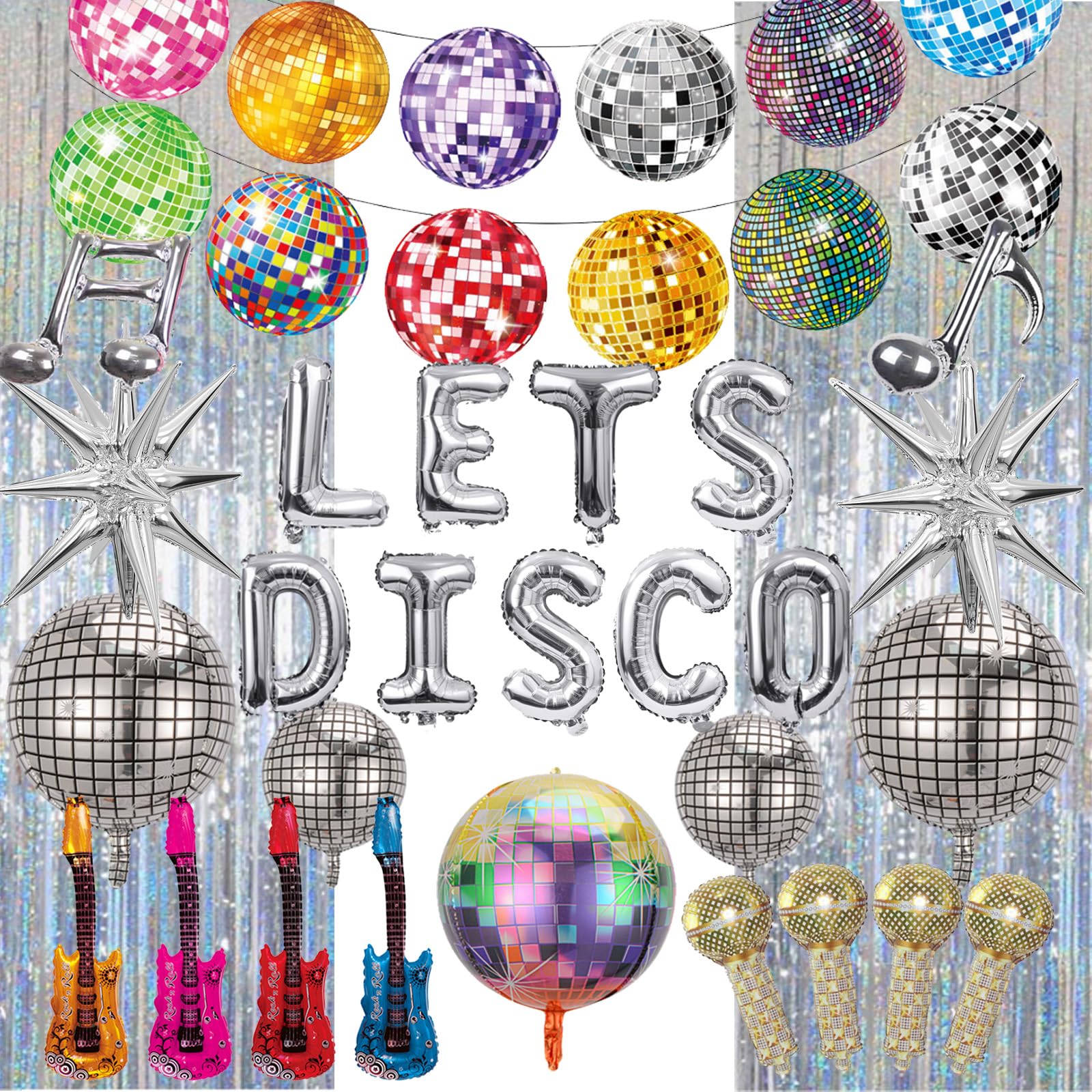 PAUBLLON Disco Party Decorations – 20pc Retro 70s Set with Inflatable Props