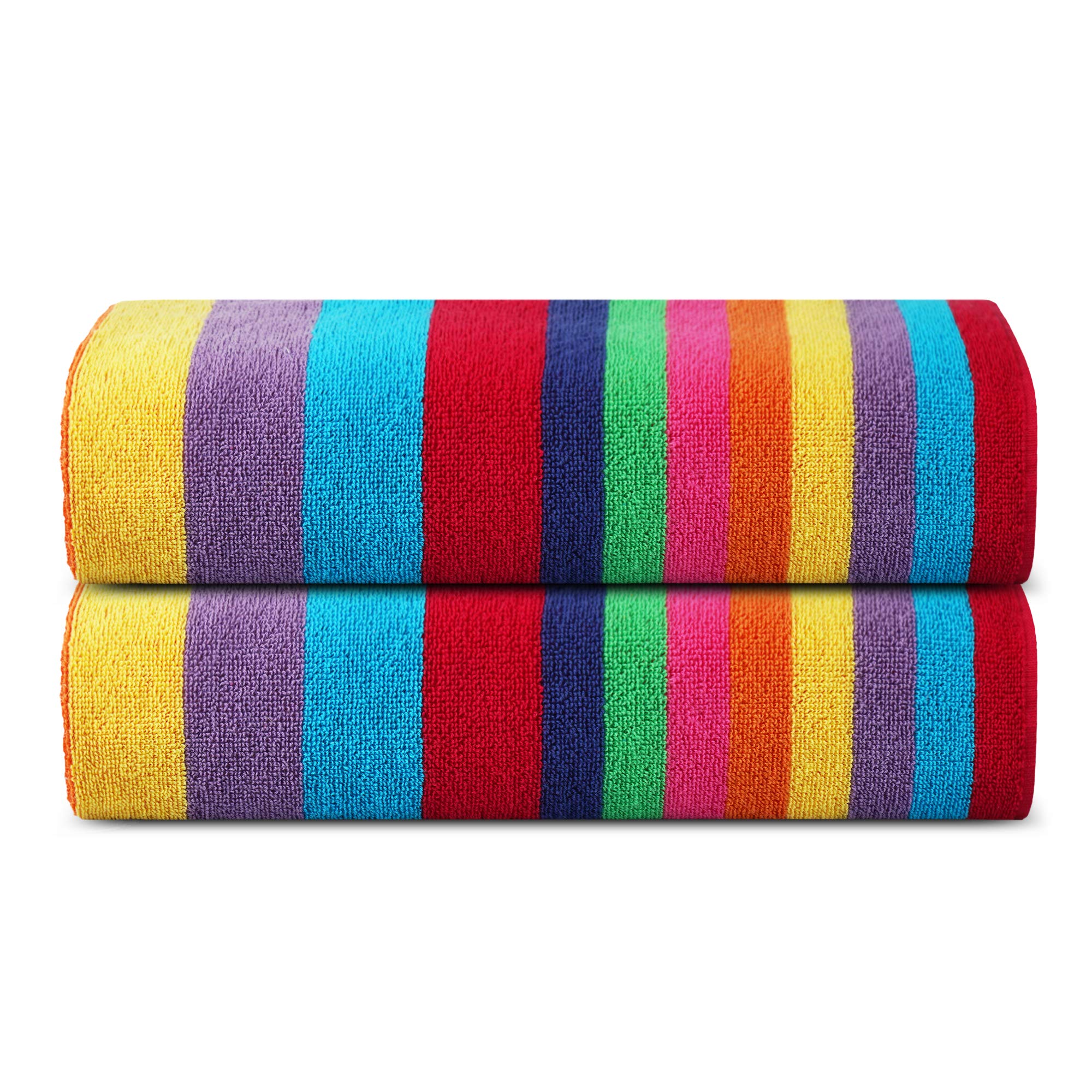 SweetNeedle Cabana Stripe Beach Towels - 100% Cotton Pack of 2 (30x60")
