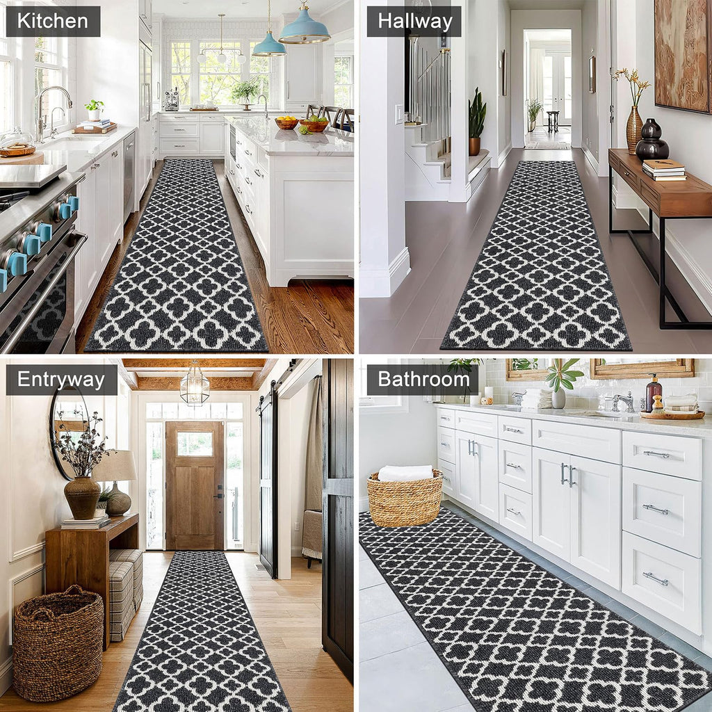 SHACOS Hallway Runner Rug – 60x240cm Non-Slip Washable Black Carpet