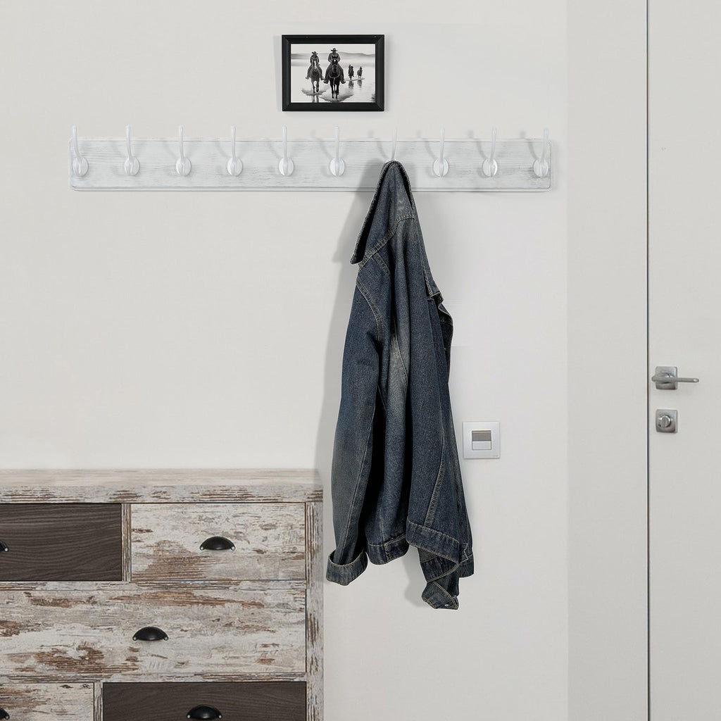 WEBI 98cm Wood Wall Mounted Coat Rack | 10 Heavy Duty Hooks, 2 Pack