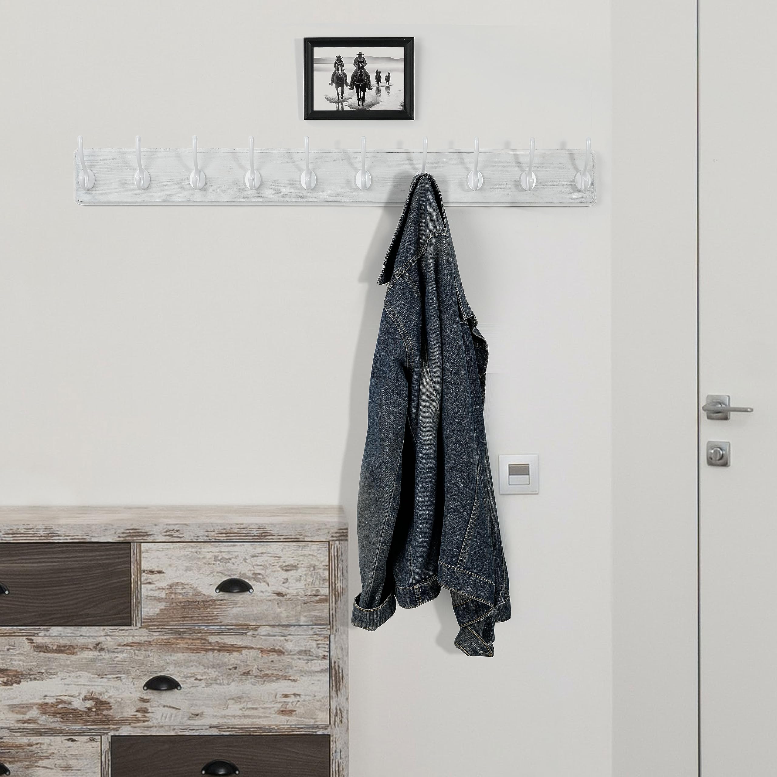 WEBI 98cm Wood Wall Mounted Coat Rack | 10 Heavy Duty Hooks, 2 Pack