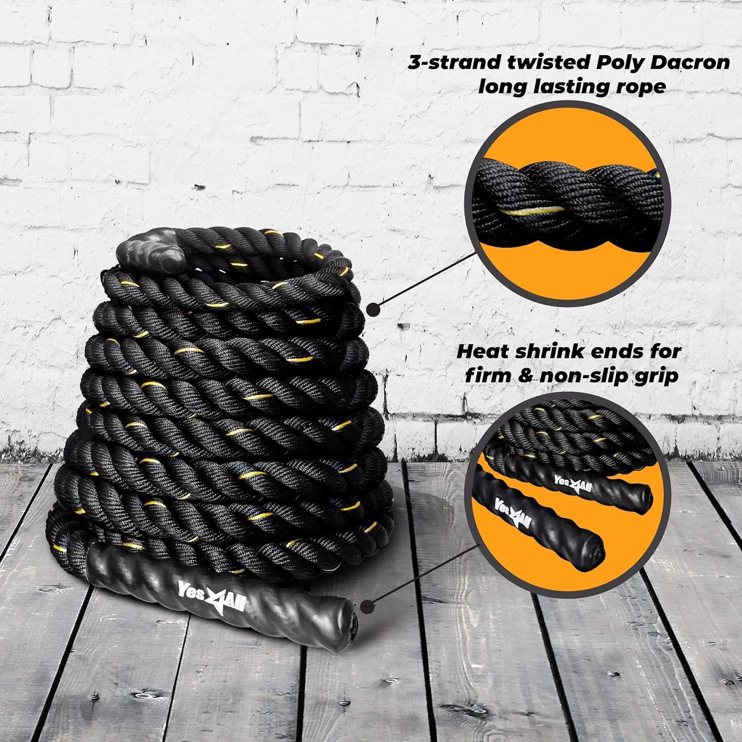 Yes4All Poly Dacron Battle Rope – 1.5 Inch x 30 Ft Exercise Rope