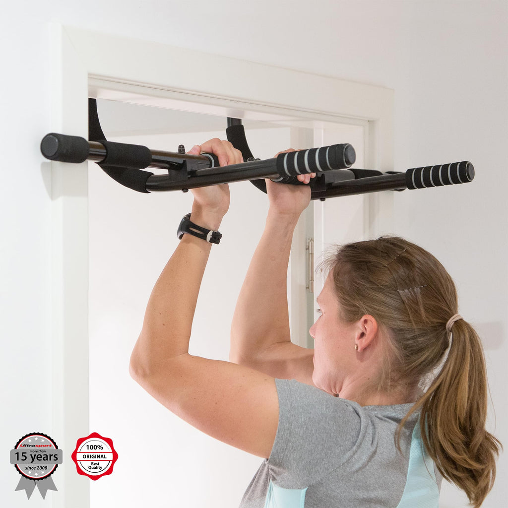 Ultrasport 4-in-1 Door Pull-Up Bar – Steel Upper Body Trainer, Black