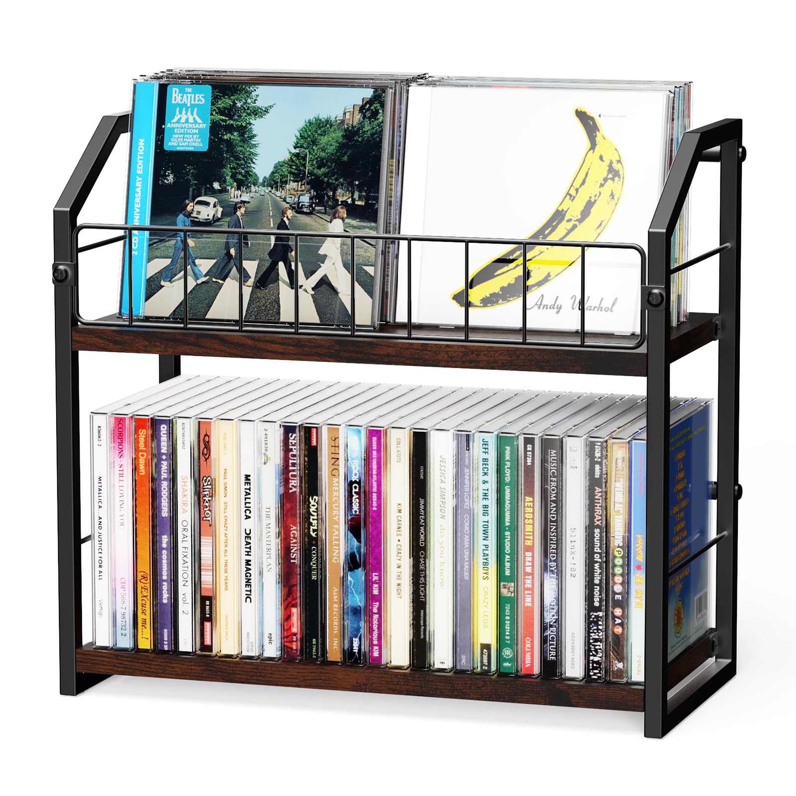 TJ.MOREE 2-Tier CD Rack & Vinyl Record Holder – Industrial Wood & Steel