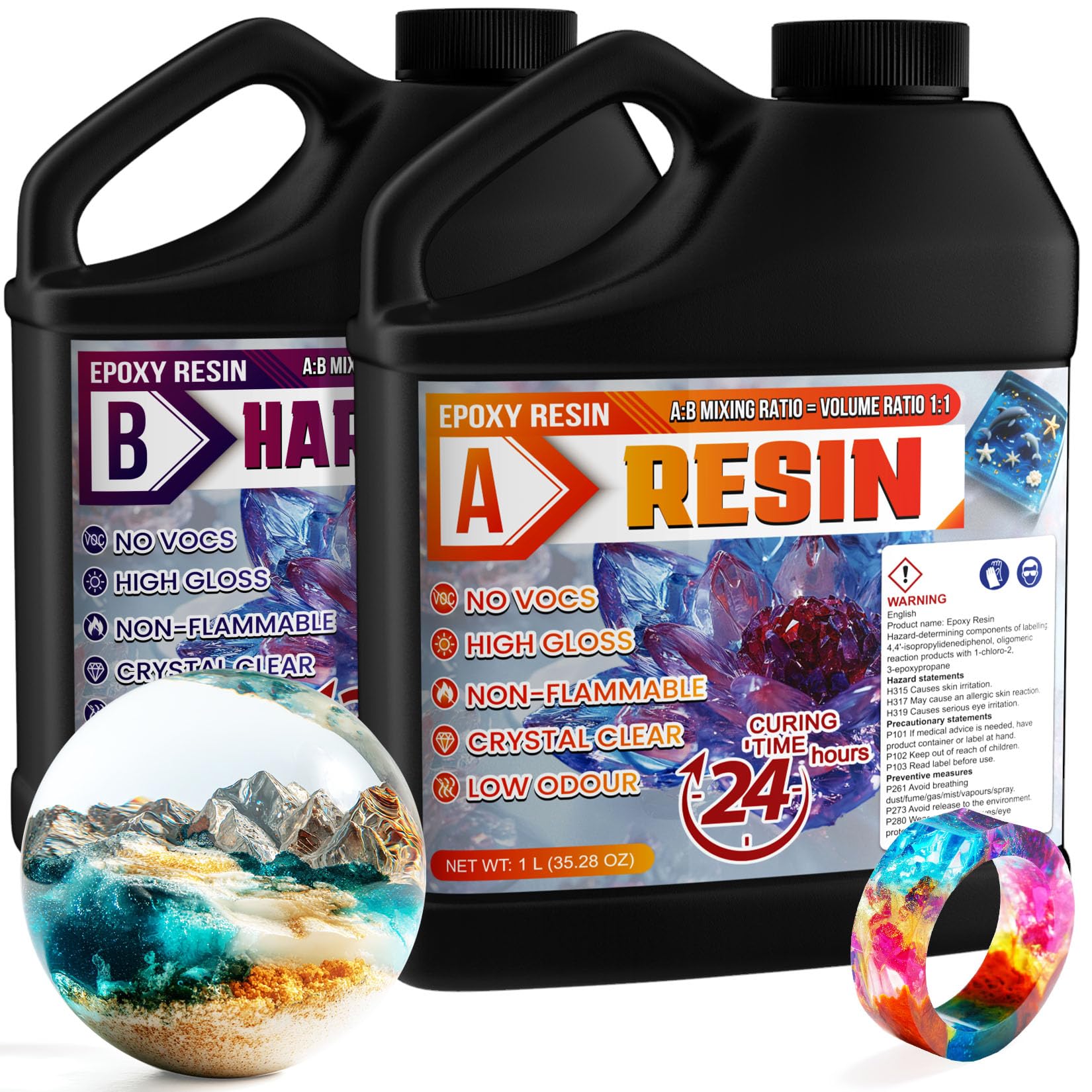 Jolof Store 2L Crystal Clear Epoxy Resin Kit for Jewelry & DIY Art