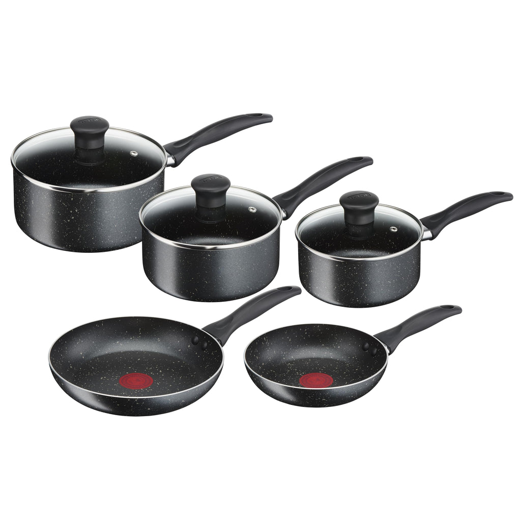 Tefal Origins Stone 5 Piece Non-Stick Cookware Set - Black Stone Effect