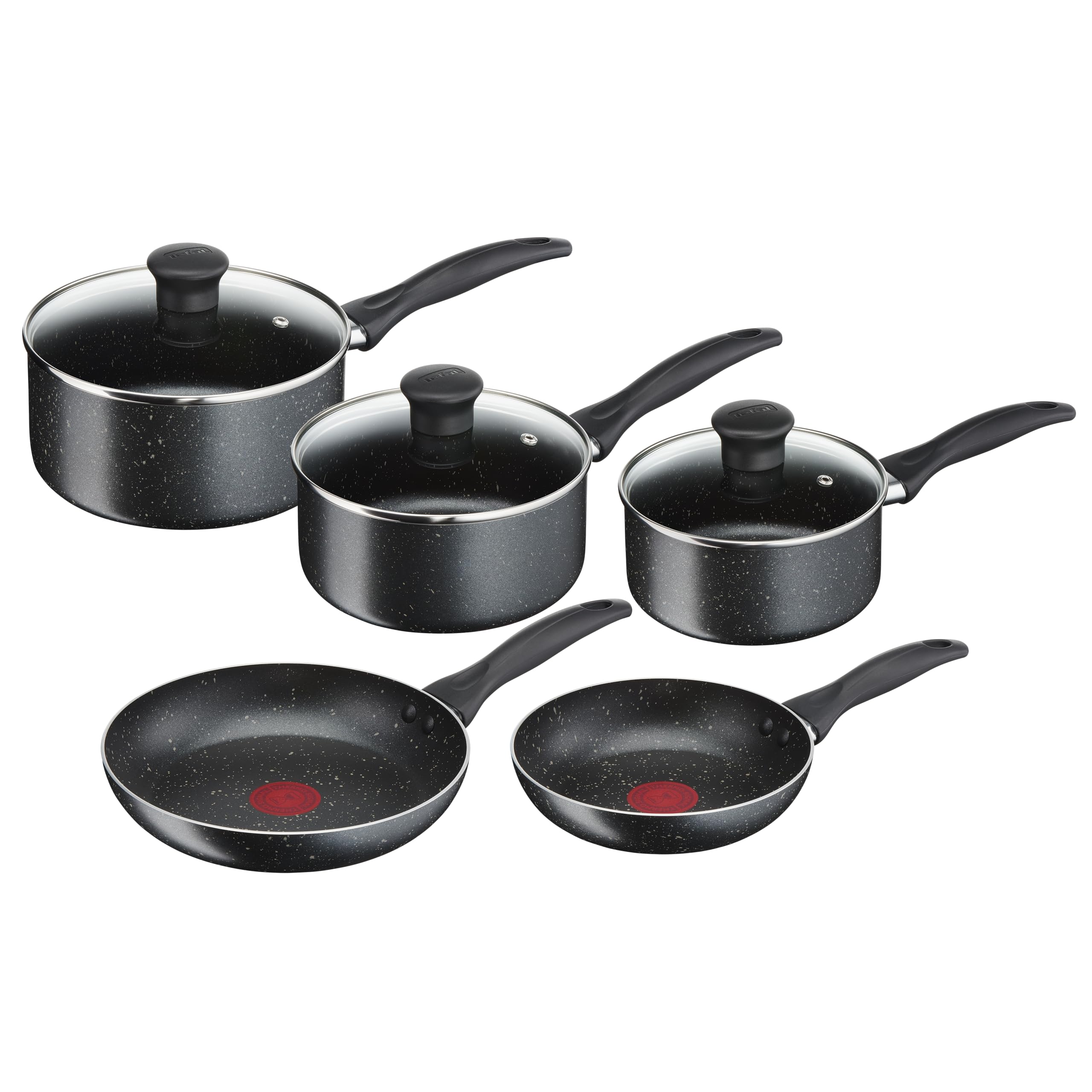 Tefal Origins Stone 5 Piece Non-Stick Cookware Set - Black Stone Effect