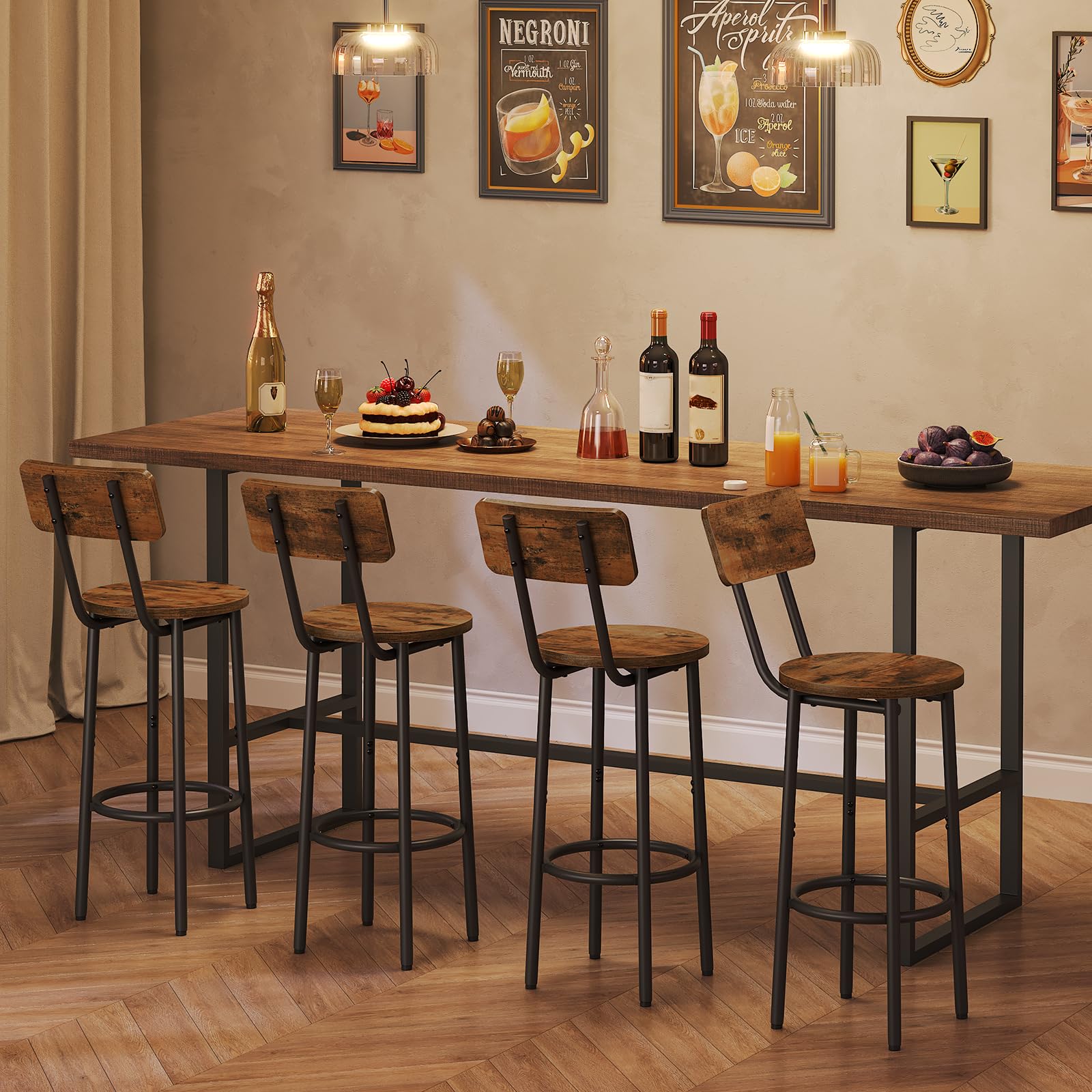 HOOBRO Bar Stools Set of 2 | Industrial Kitchen Stools - Rustic Brown