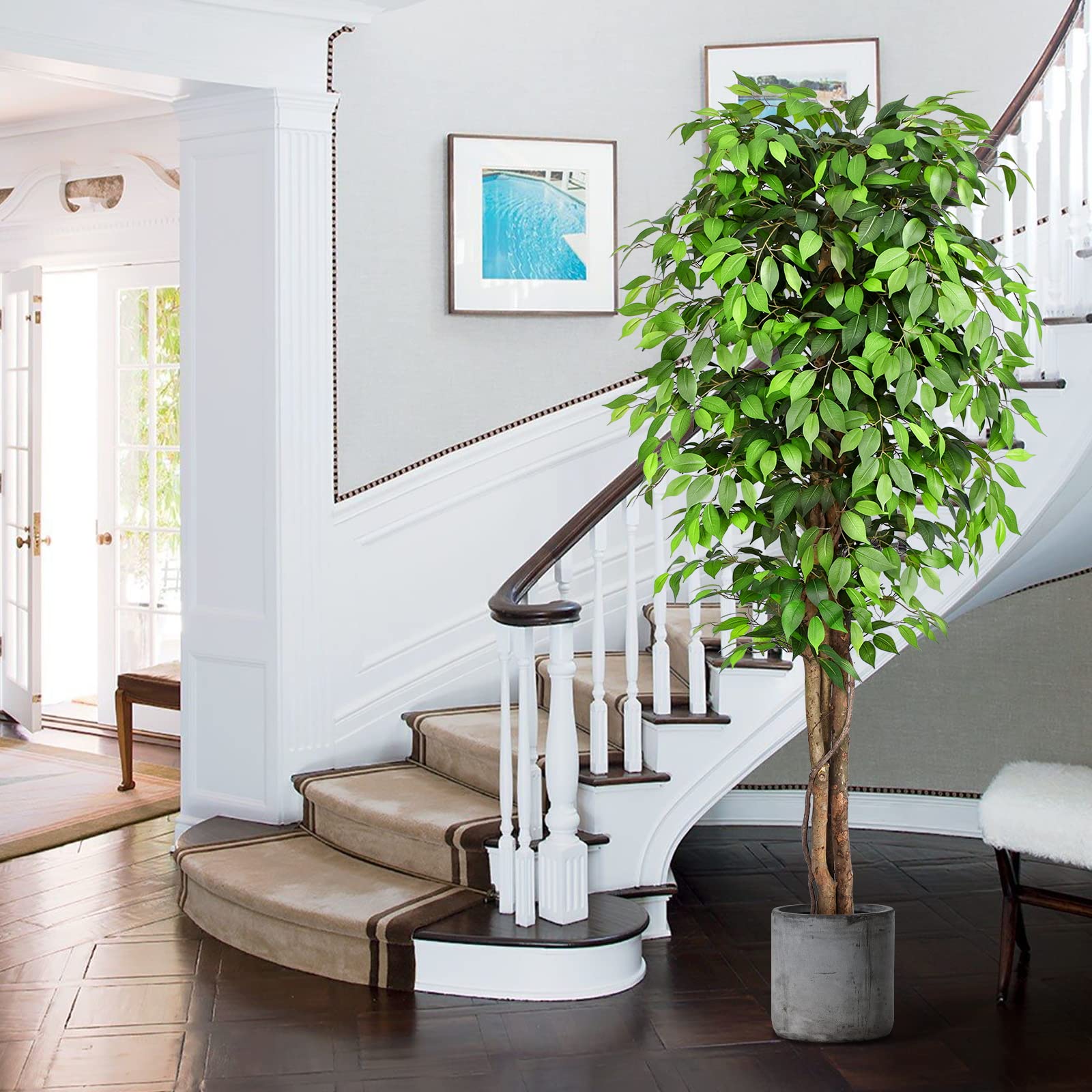 Keeplush 7ft Artificial Ficus Tree | Large Silk Plant with Natural Trunks