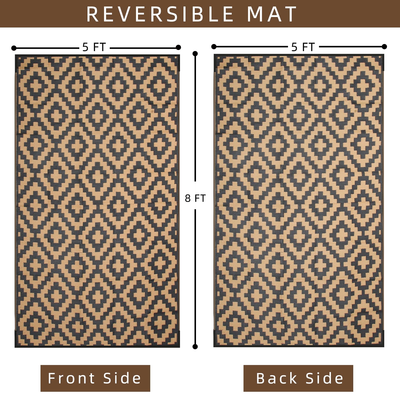Enipate Geometric Outdoor Rug | 5x8ft Reversible UV Resistant Patio Mat