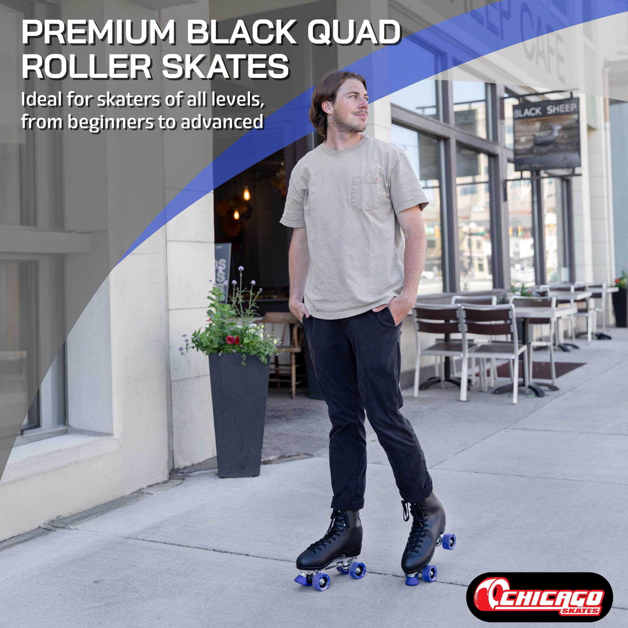Chicago Skates Men's Classic Quad Roller Skates | Black High Top, Size 12