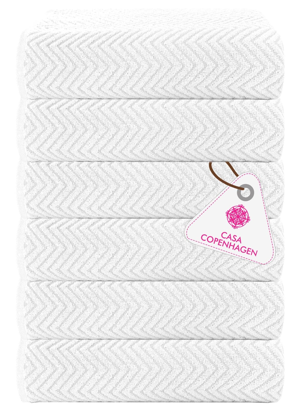 CASA COPENHAGEN 6-Piece Cotton Bath Towel Set – White, 550 GSM