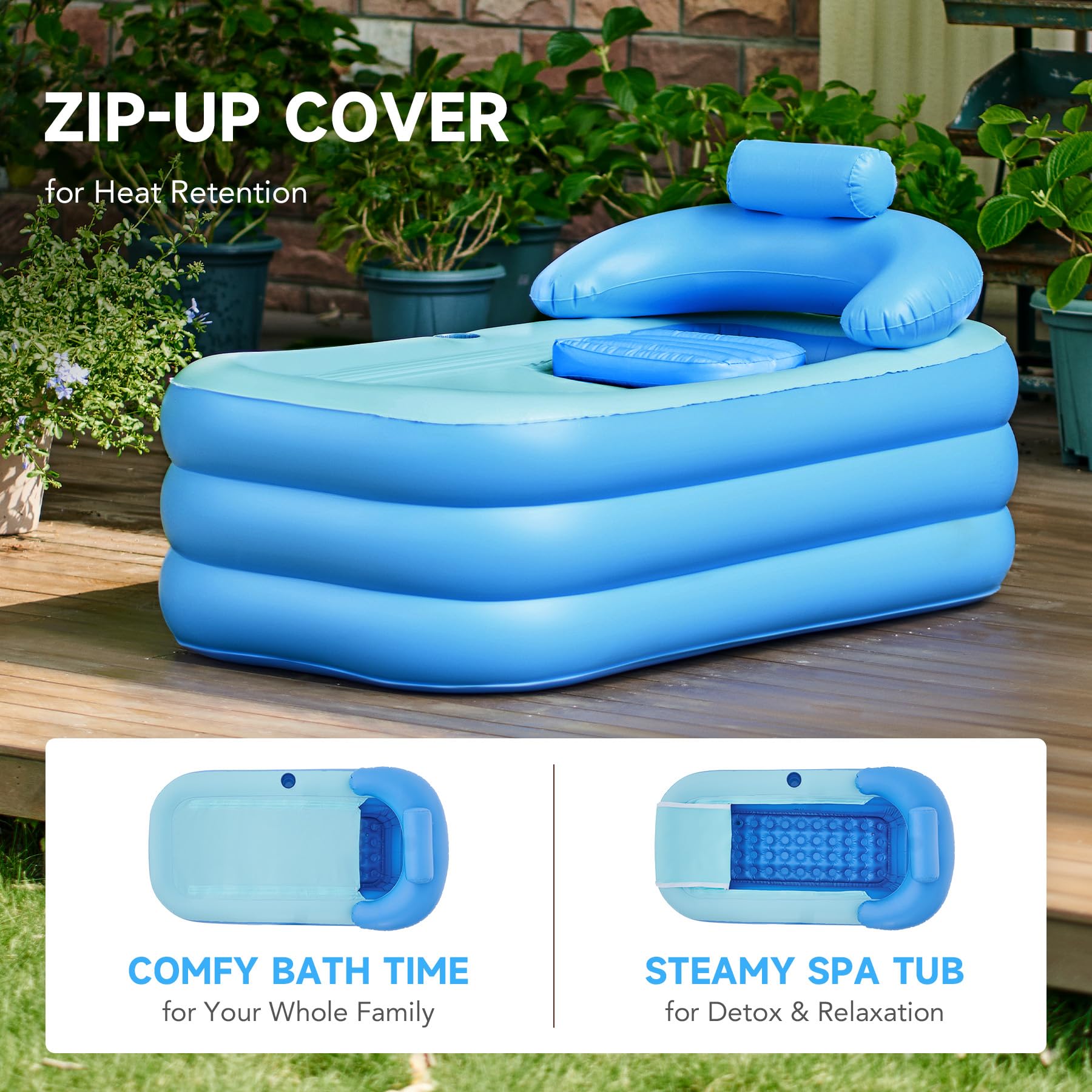 CO-Z Inflatable Portable Adult Bathtub – Foldable PVC Spa Tub with Pump