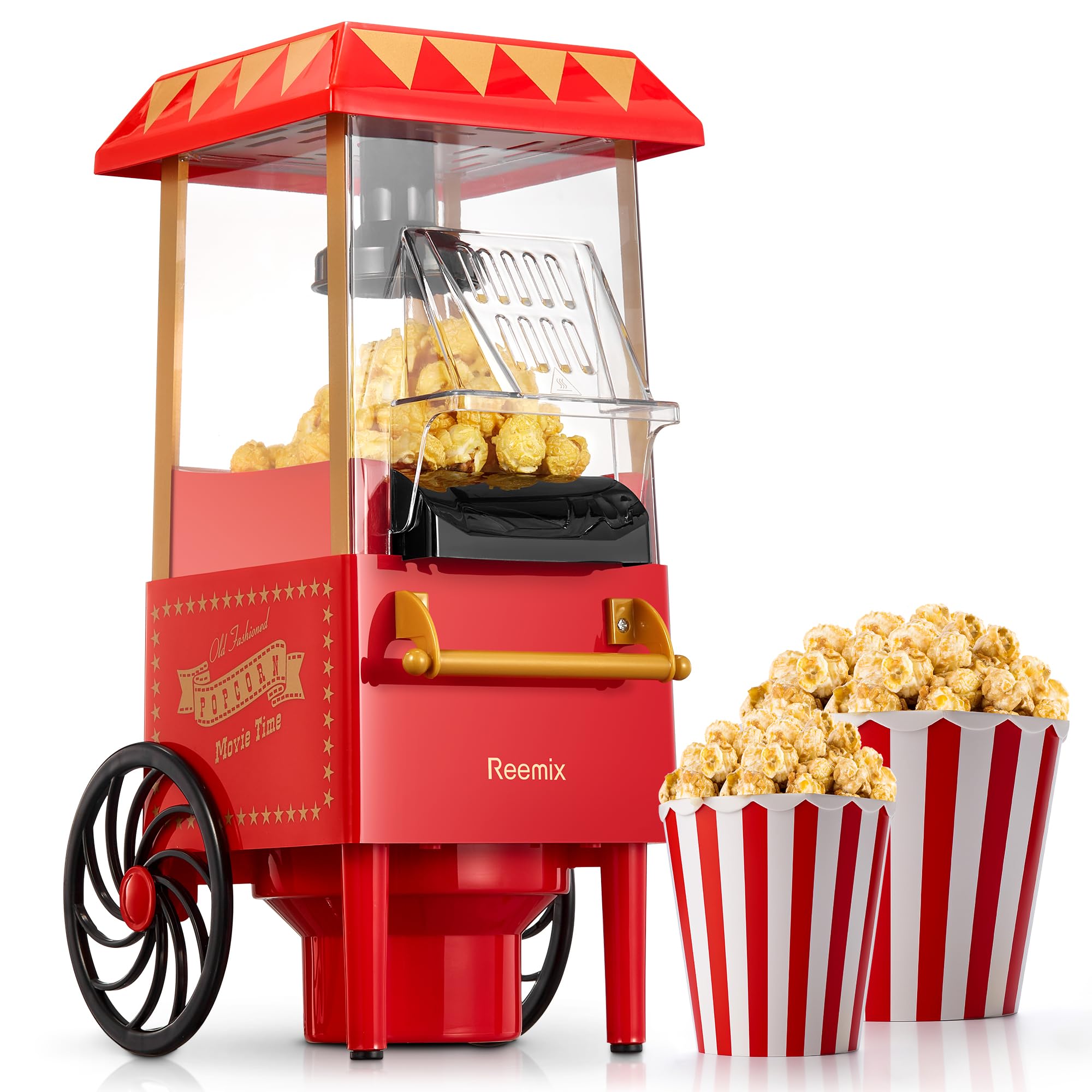 Reemix 1200W Hot Air Popcorn Maker – Oil-Free Electric Machine, White