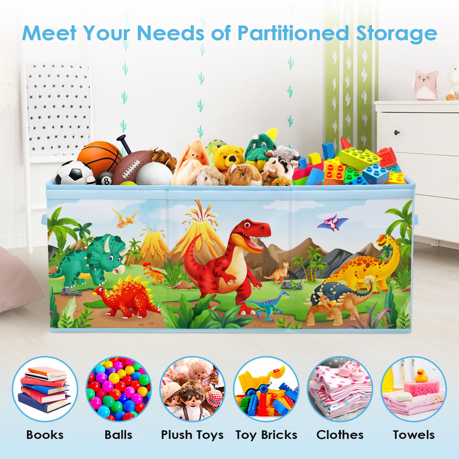 Decalsweet Extra Large Dinosaur Toy Storage Box with Lid - Foldable Oxford