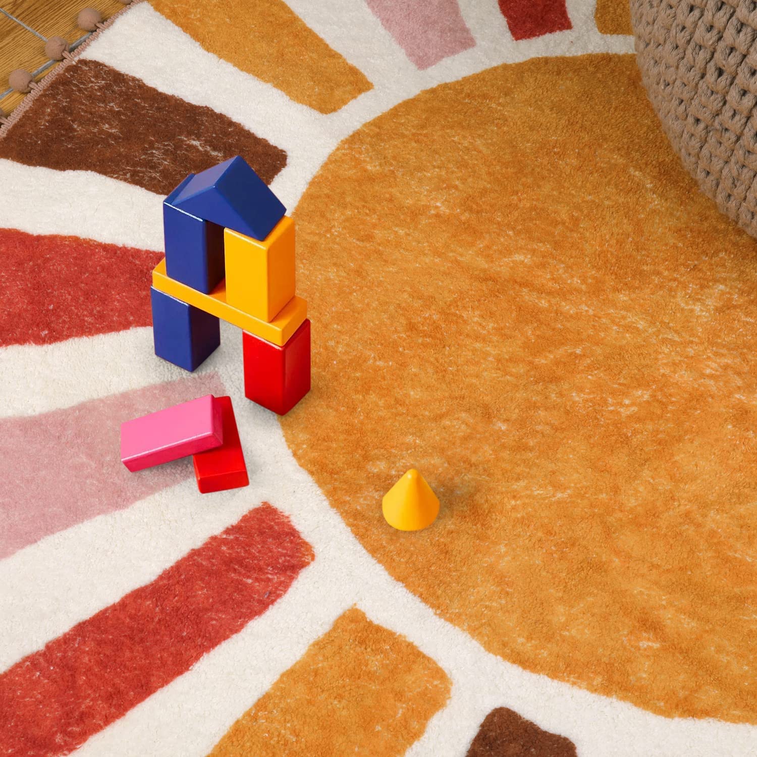 KIMODE Retro Sun Round Area Rug | 120cm Washable Non-Slip Boho Rug