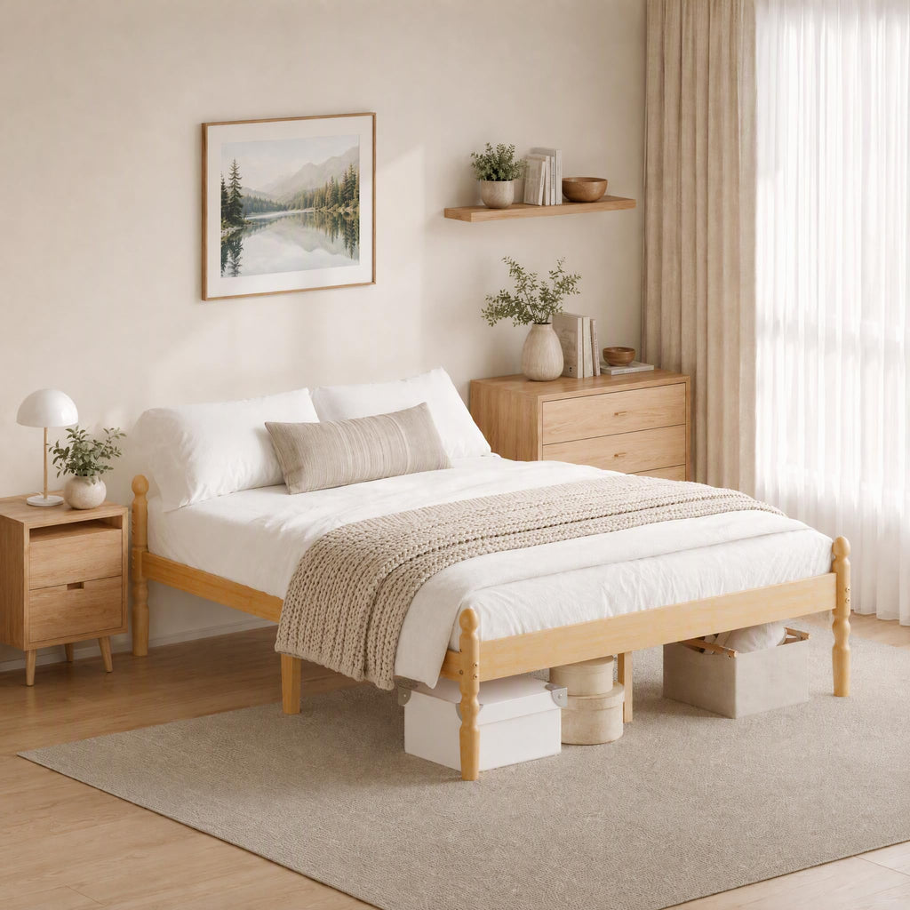 APEXTELLA HOME Double Bed Frame 14-inch Natural Bamboo Wood Platform Bed with Metal Slats Support and Mattress Slide Stopper, Underbed Storage Space - image 3
