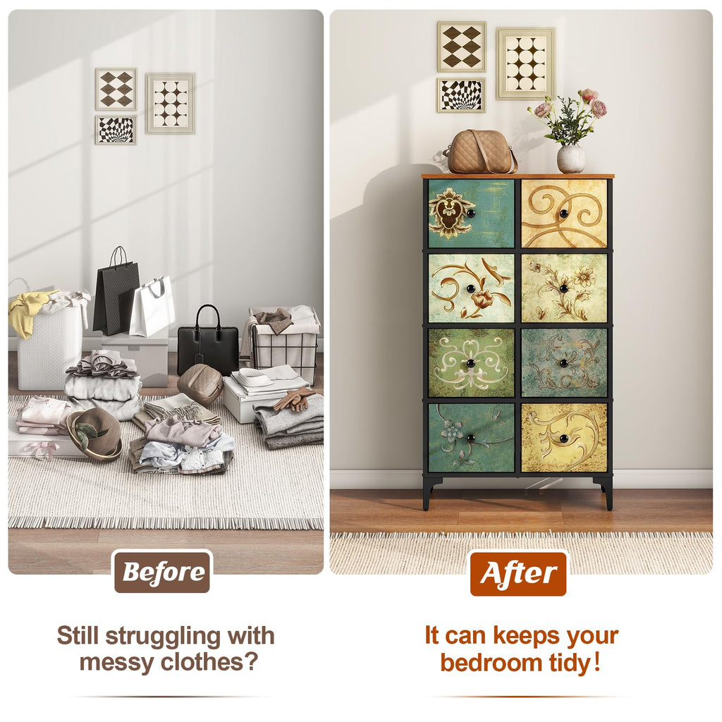 LYNCOHOME 8 Drawer Fabric Bedroom Dresser – Modern Storage Chest