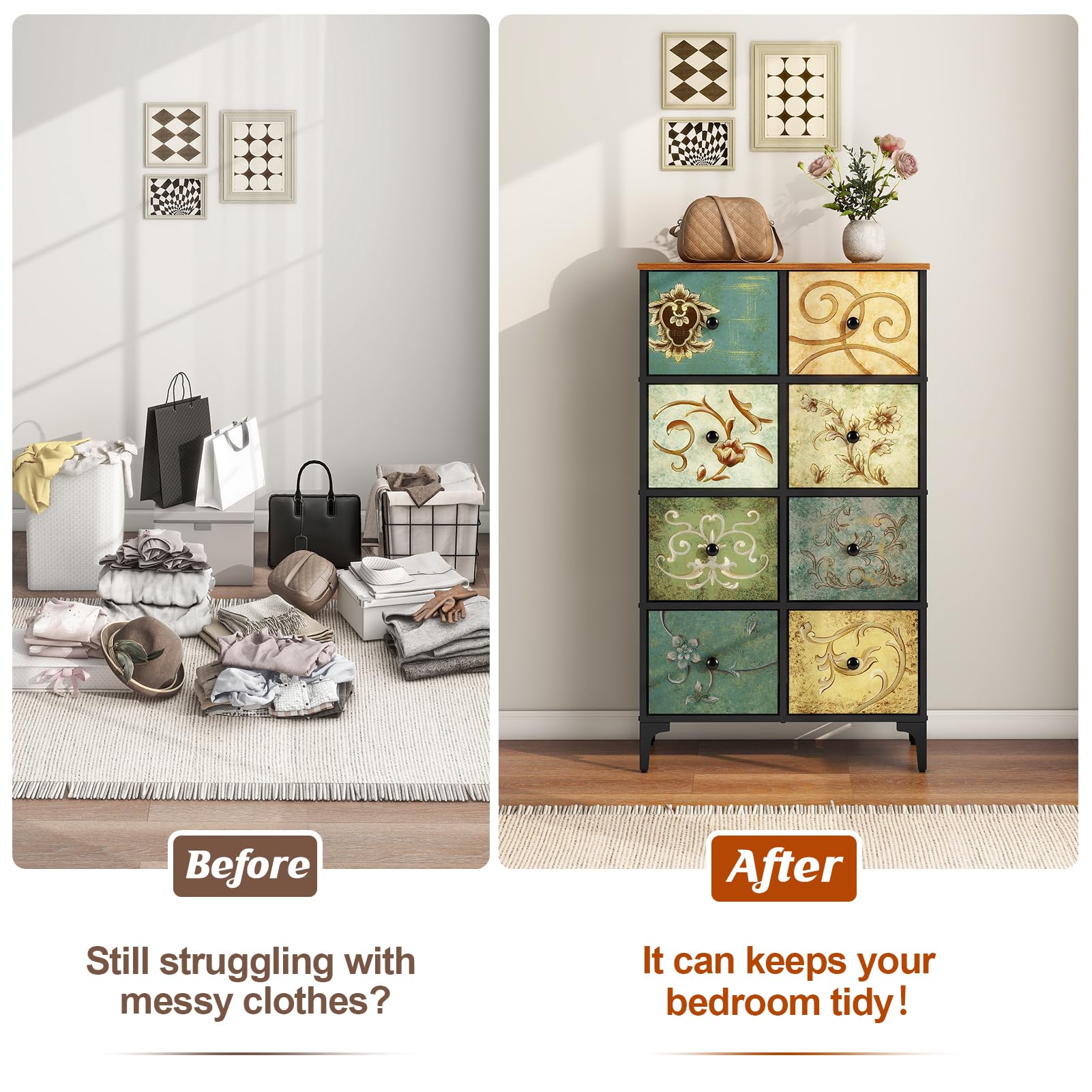 LYNCOHOME 8 Drawer Fabric Bedroom Dresser – Modern Storage Chest