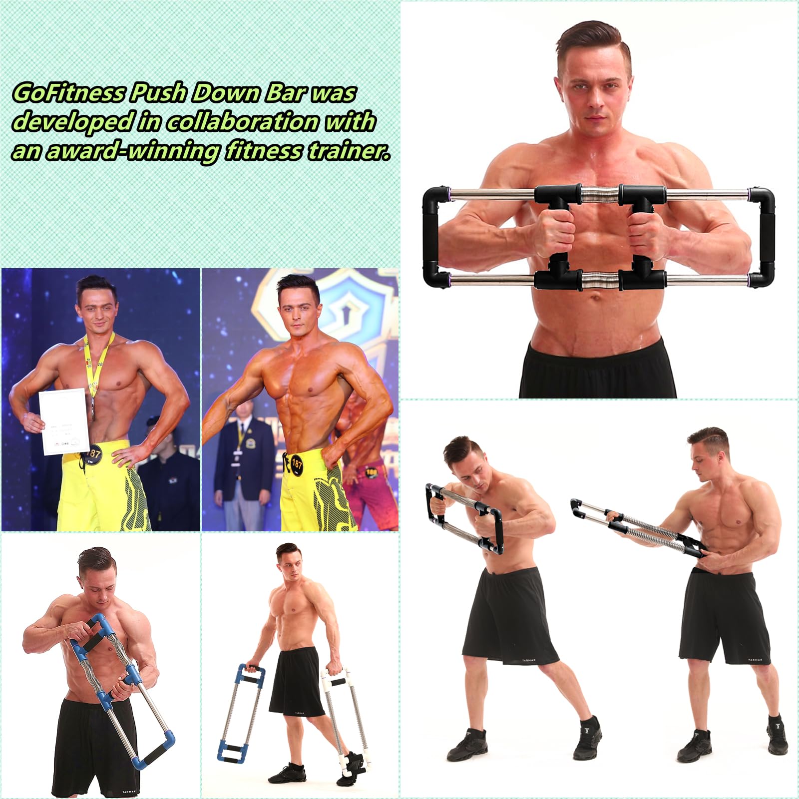 GoFitness Push Down Bar - Portable Spring Chest Expander & Arm Exerciser
