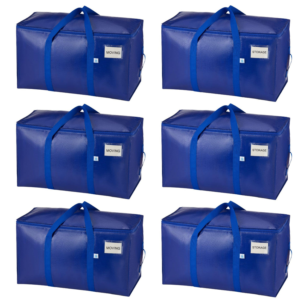 VENO 6 Pack Extra Large Moving Bags with Zippers & Carrying Handles, Heavy-Duty Storage Tote Moving Boxes for Space Saving Blue-6 Pack