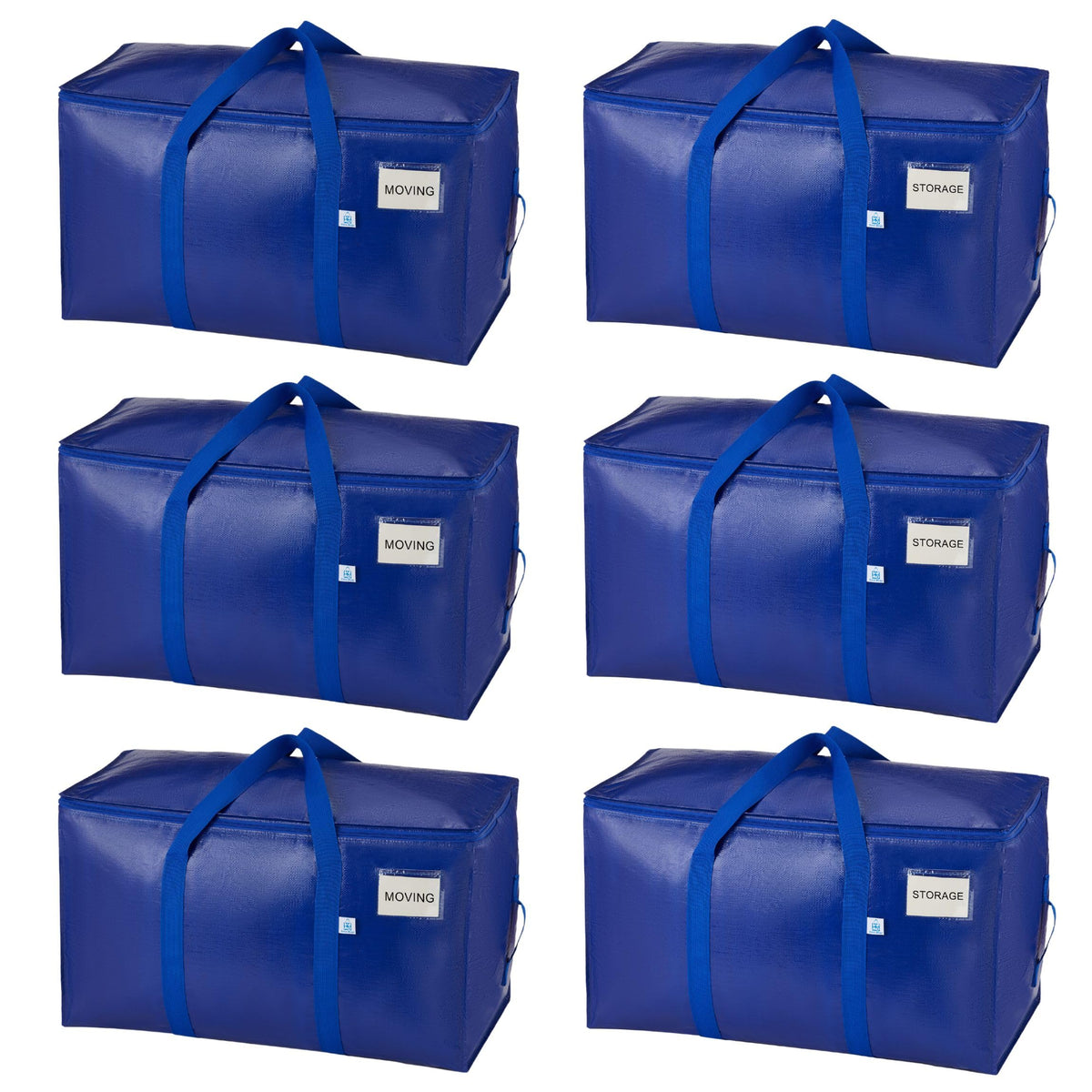 VENO 6 Pack Extra Large Moving Bags with Zippers & Carrying Handles, Heavy-Duty Storage Tote Moving Boxes for Space Saving Blue-6 Pack