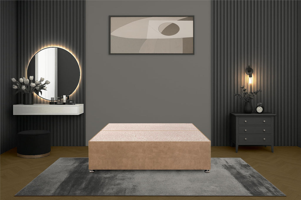 Bed Centre Flexby Divan Bed Base Only with 2 Drawers Same Side, No Headboard - Available in 3FT, 4FT, 5FT & 6FT 3FT Single, Plush Beige Fabric