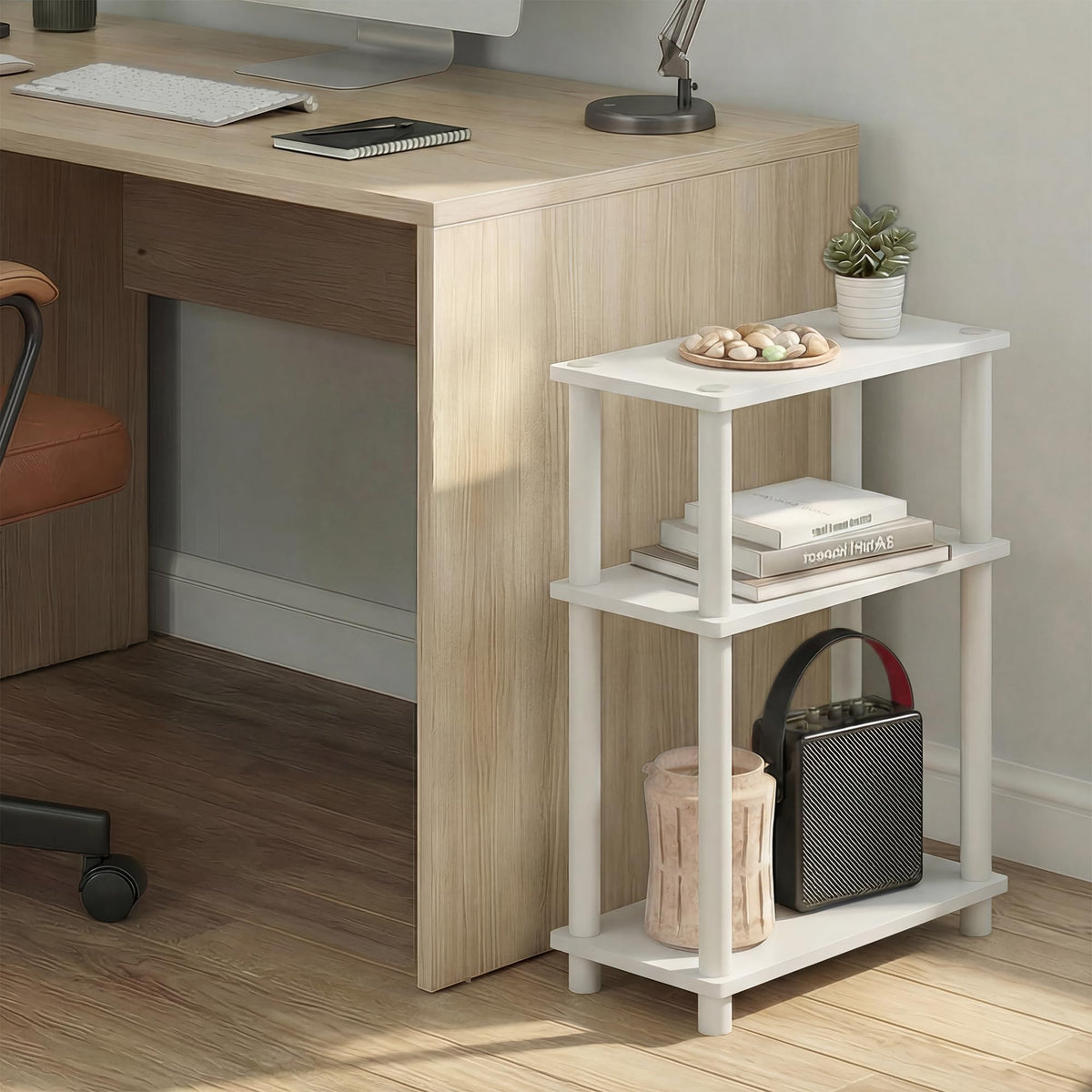 Furinno TURN-N-TUBE Narrow Side Table, 3-Tier Rectangular Modern End Table with Storage Shelf, Slim Toolless Assembly Nightstand, Night Stand - image 3
