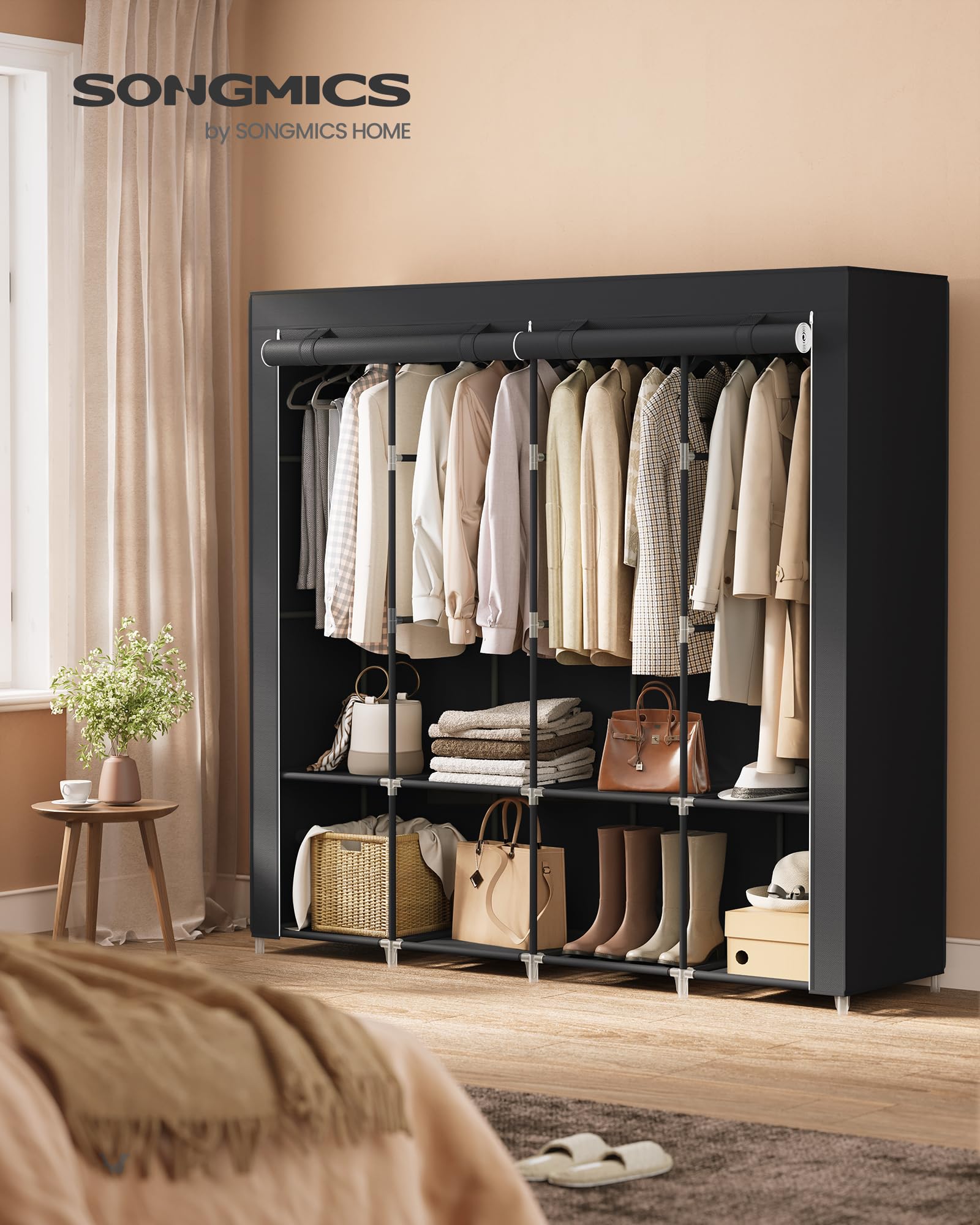 SONGMICS Portable Clothes Wardrobe – Large Fabric Closet with 4 Rails