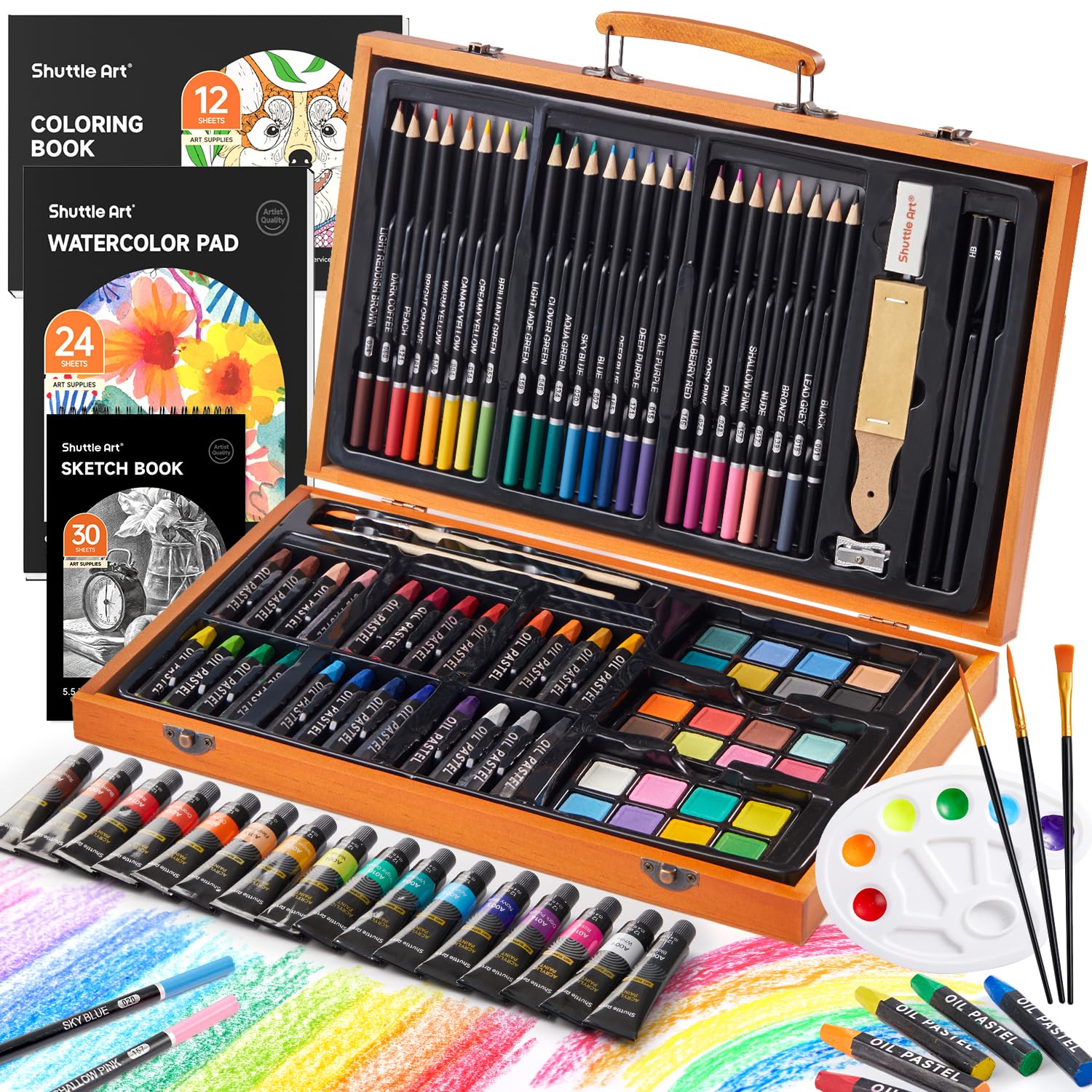 Shuttle Art 118 Piece Deluxe Art Set | Wooden Case Drawing & Painting Kit