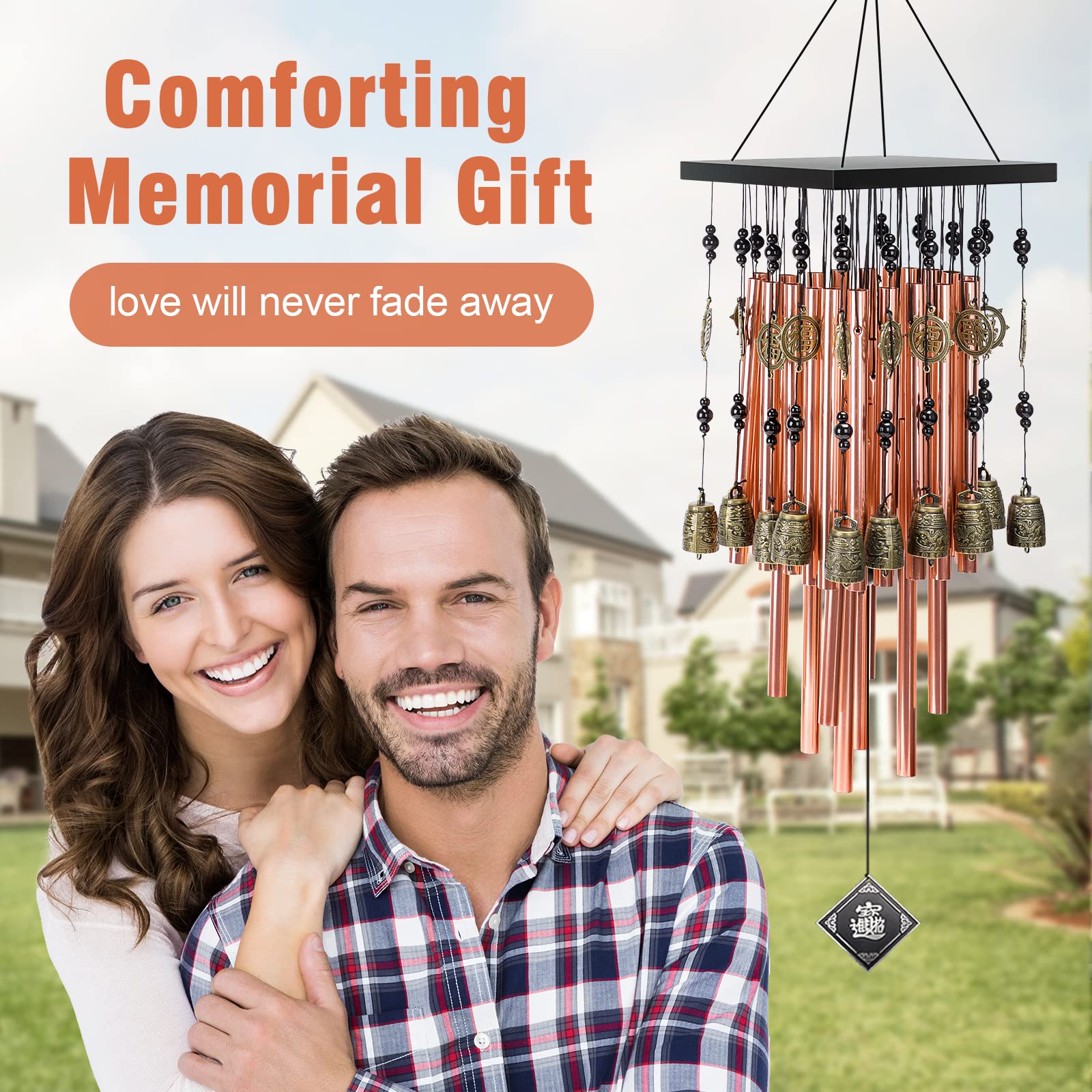 30" Memorial Wind Chimes – 28 Tubes & 16 Copper Bells, Bronze
