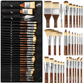 Nicpro 30pcs Professional Paint Brush Set with Roll Bag & Palette Knife