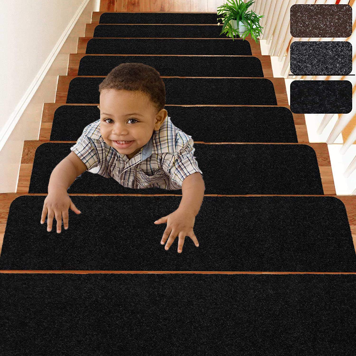 DLD Non-Slip Stair Treads | 8x30 Indoor Carpet Runners, 14-Pack