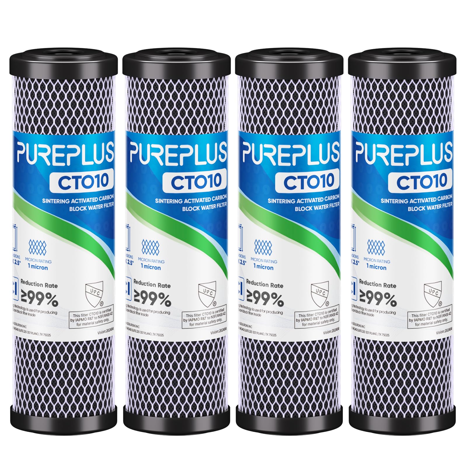 1 Micron CTO Carbon Water Filter Replacement, 10" x 2.5" – 4 Pack