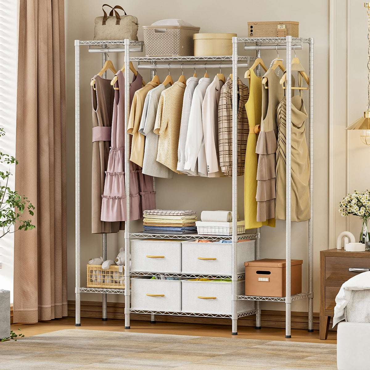 Himimi Heavy Duty Clothes Rail with 4 Fabric Drawers, 8 Adjustable Storage Shelves & 3 Hanging Rods, Freestanding Strong Garment Rack - image 2