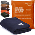 Woolly Mammoth Explorer Merino Wool Blanket - Navy Blue, 66" x 90"
