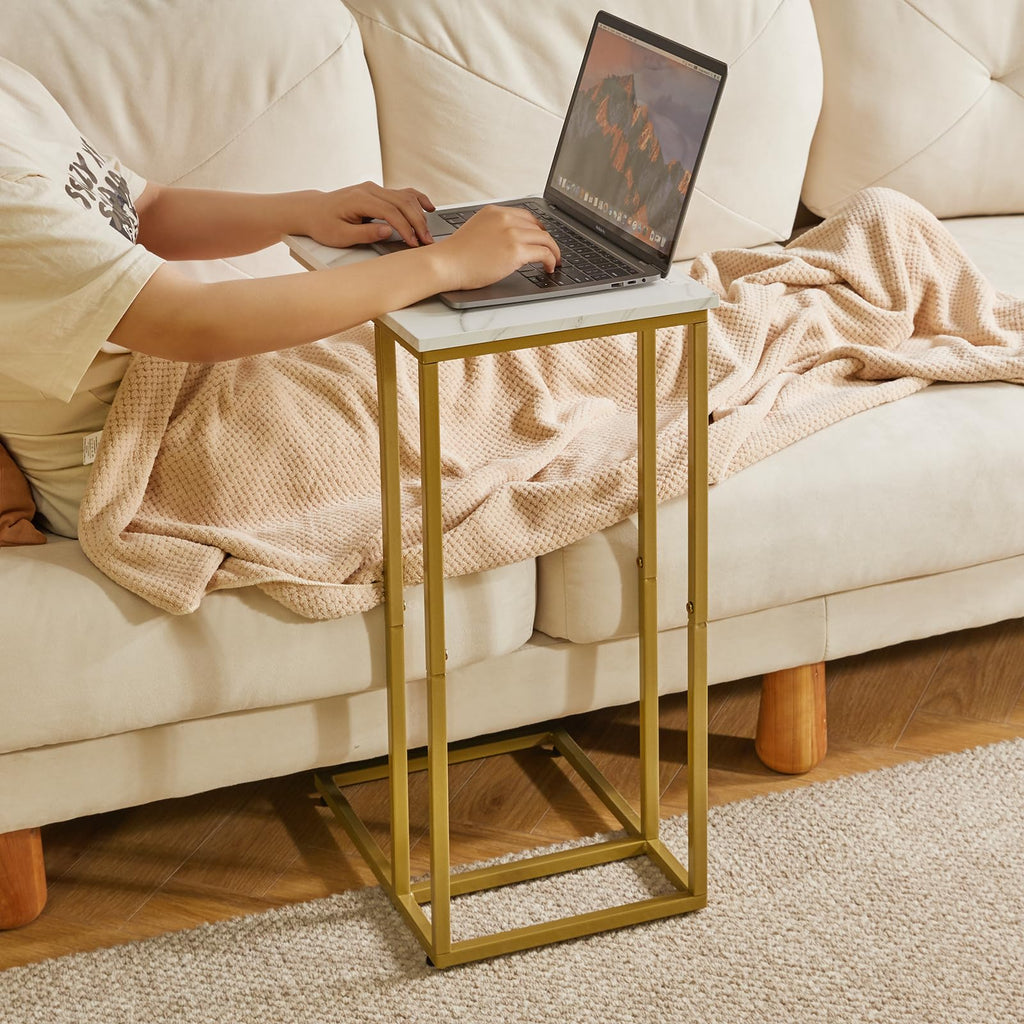 Aibiju C-Shaped Side Table Set of 2 | White Faux Marble and Gold
